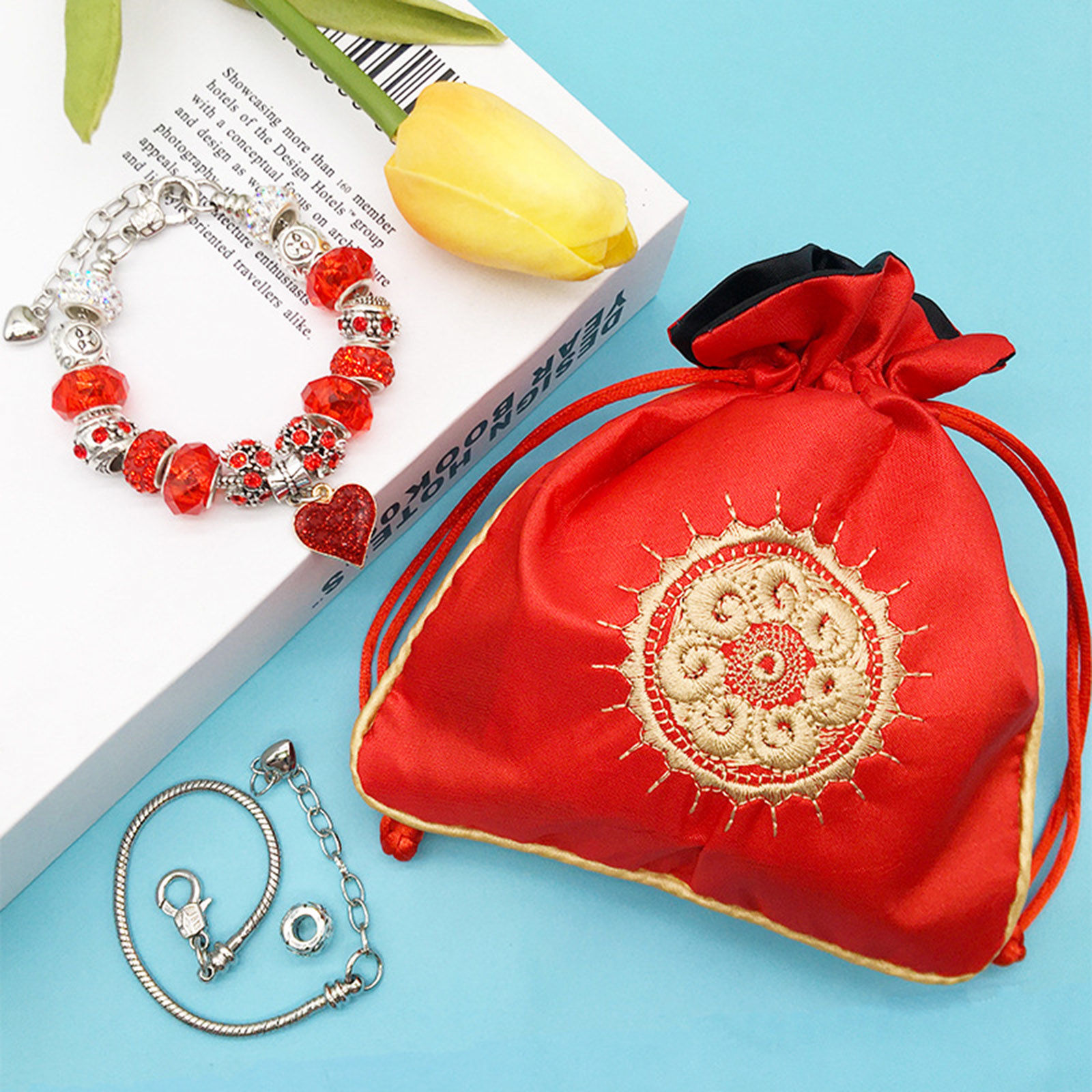 Picture of Zinc Based Alloy Children Kids Beads DIY Kits For Bracelet Necklace Jewelry Making Handmade Accessories Red 15cm x 13cm, 1 Set