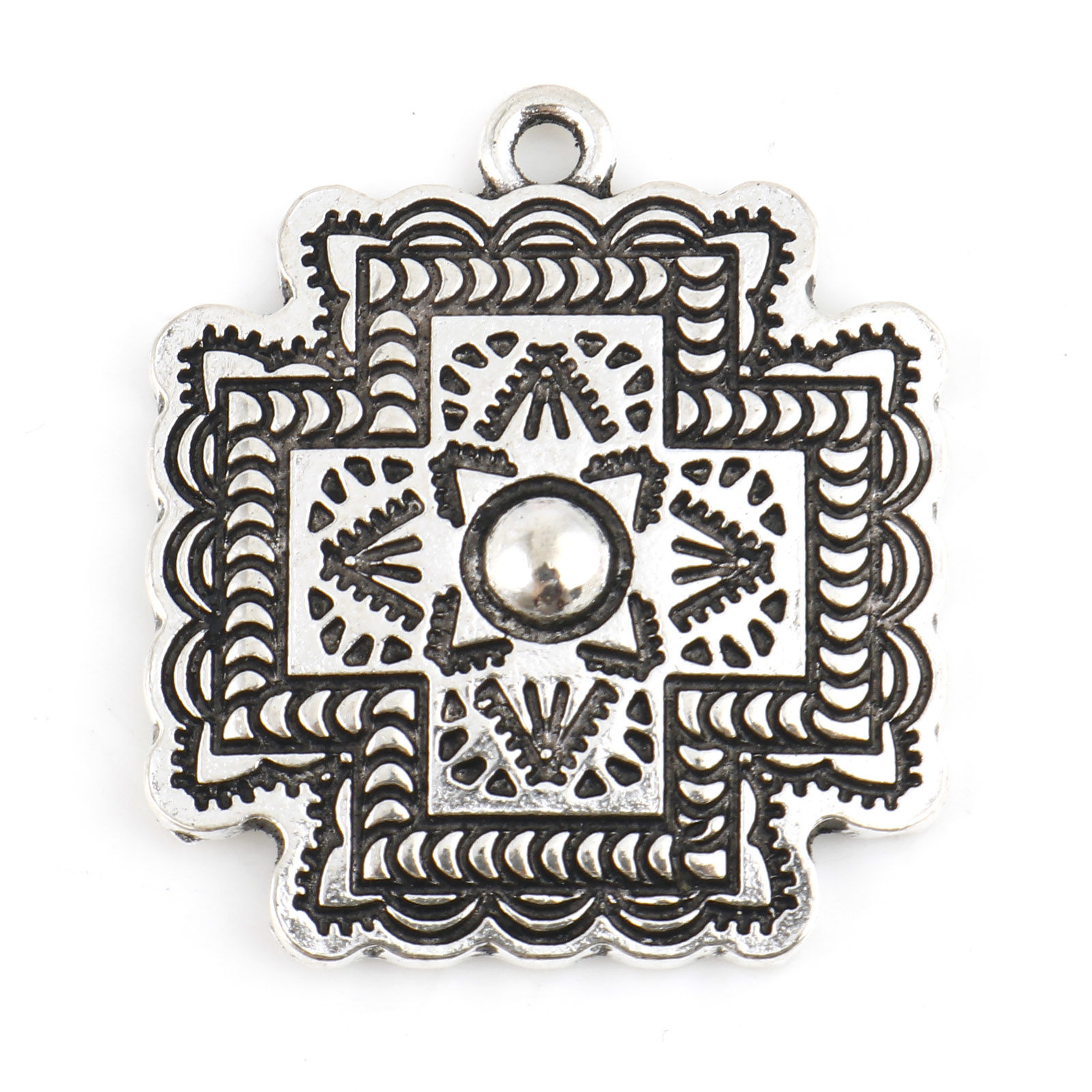 Picture of Zinc Based Alloy Religious Charms Cross Antique Silver Color Carved Pattern 29mm x 25mm, 10 PCs