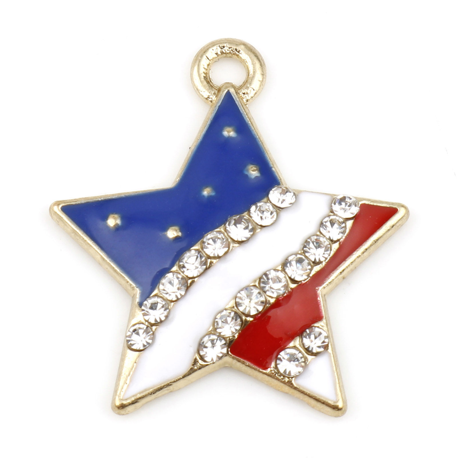 Picture of Zinc Based Alloy Sport Charms Pentagram Star Gold Plated Flag Of The United States Clear Rhinestone 22mm x 20mm, 2 PCs