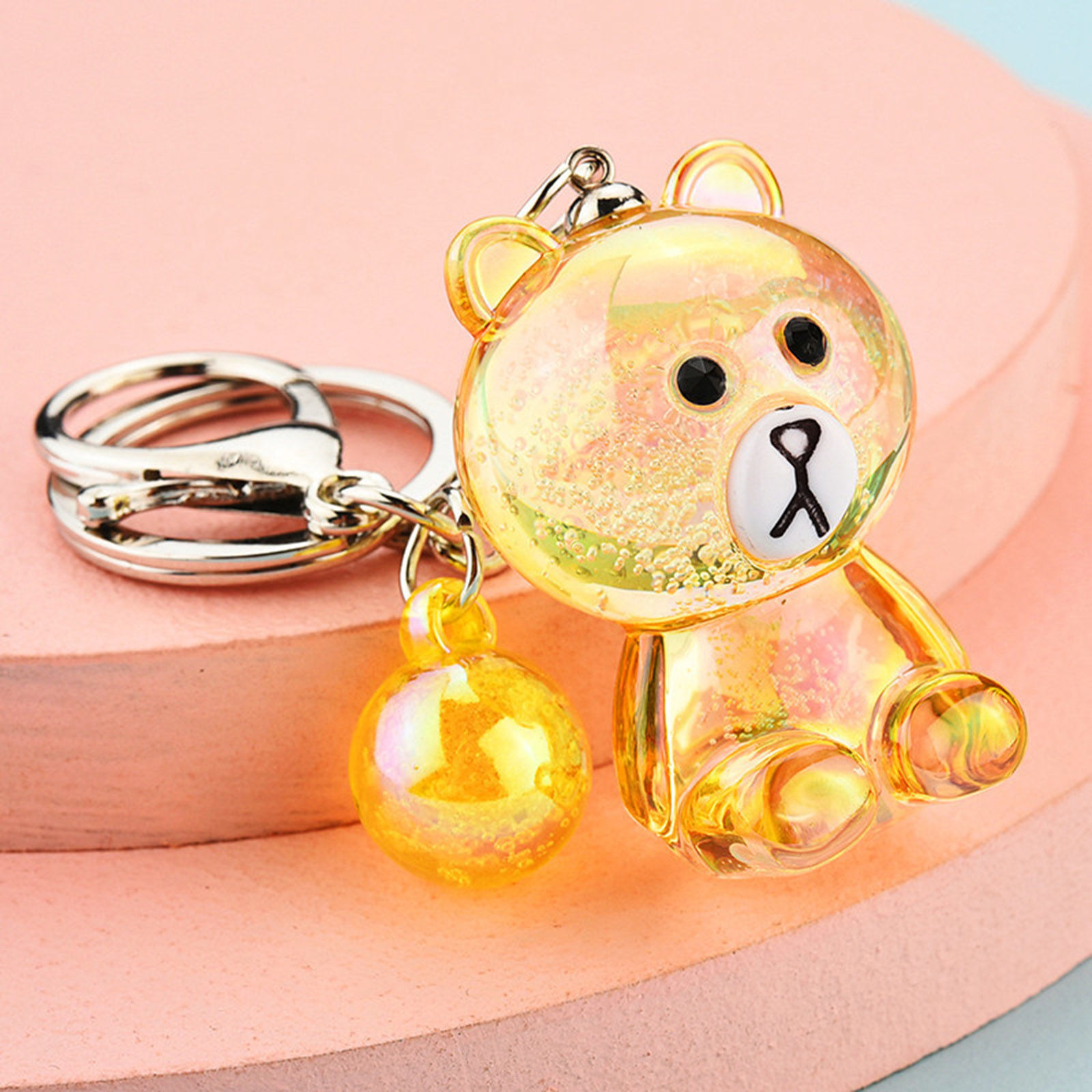 Picture of Acrylic Cute Keychain & Keyring Silver Tone Yellow Ball Bear 12cm, 1 Piece