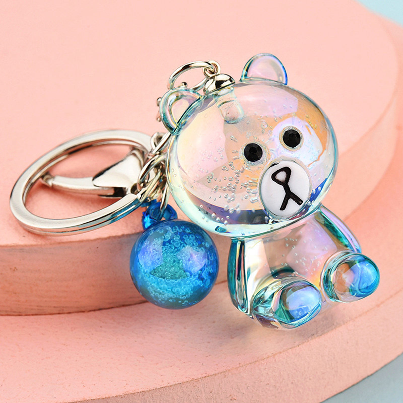 Picture of Acrylic Cute Keychain & Keyring Silver Tone Blue Ball Bear 12cm, 1 Piece