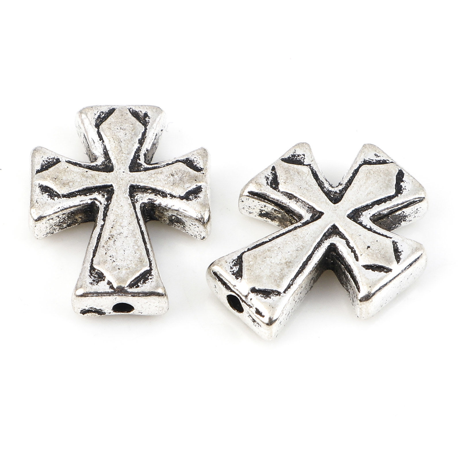 Picture of Zinc Based Alloy Religious Spacer Beads Cross Antique Silver Color About 13mm x 10mm, Hole: Approx 1mm, 20 PCs