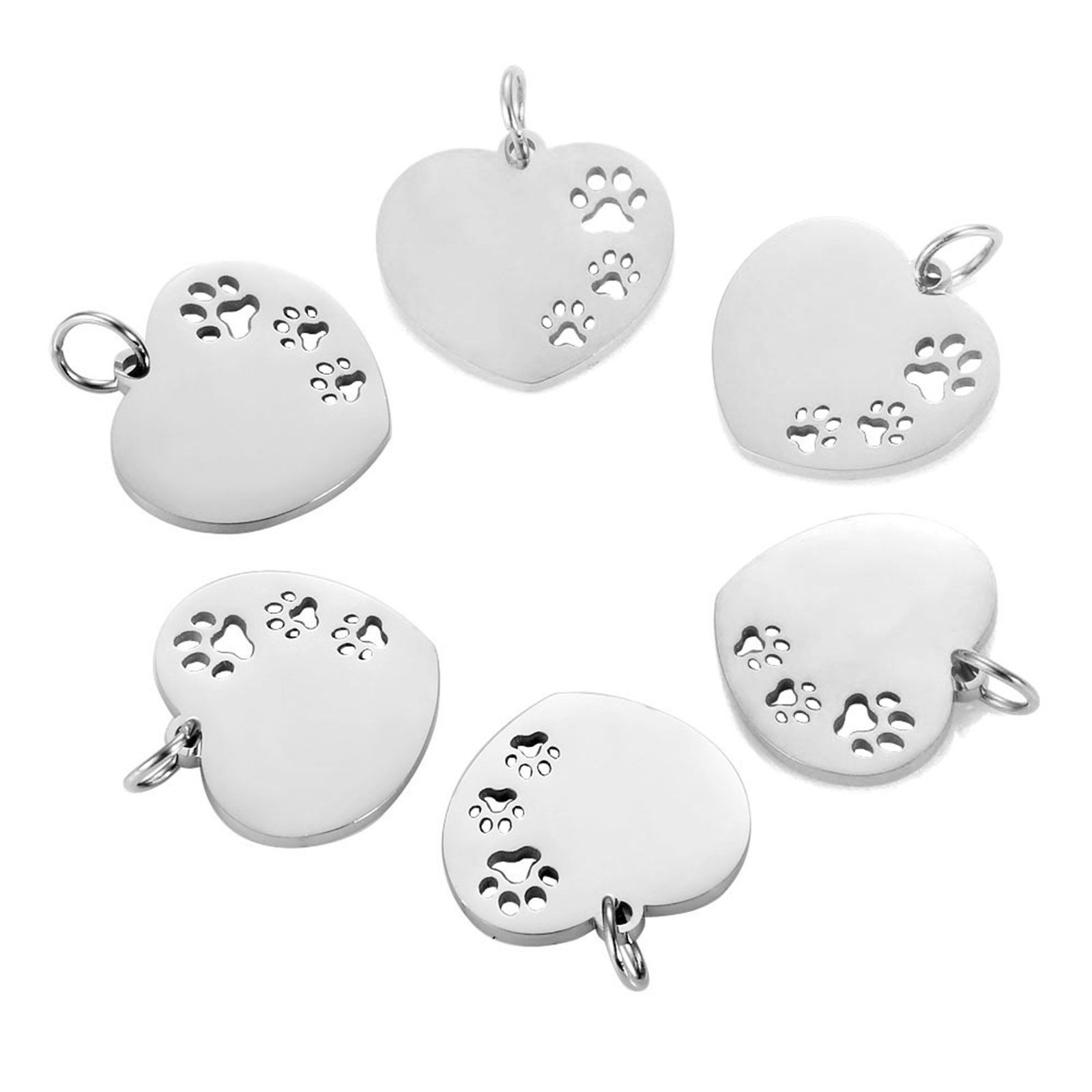 Picture of Stainless Steel Pet Memorial Charms Silver Tone Heart Paw Claw Hollow 23mm x 18mm, 1 Piece