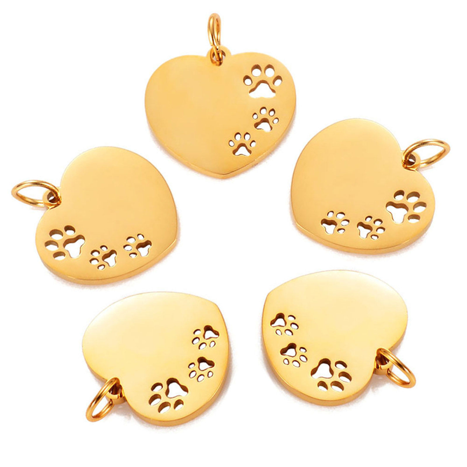 Picture of Stainless Steel Pet Memorial Charms Gold Plated Heart Paw Claw Hollow 23mm x 18mm, 1 Piece