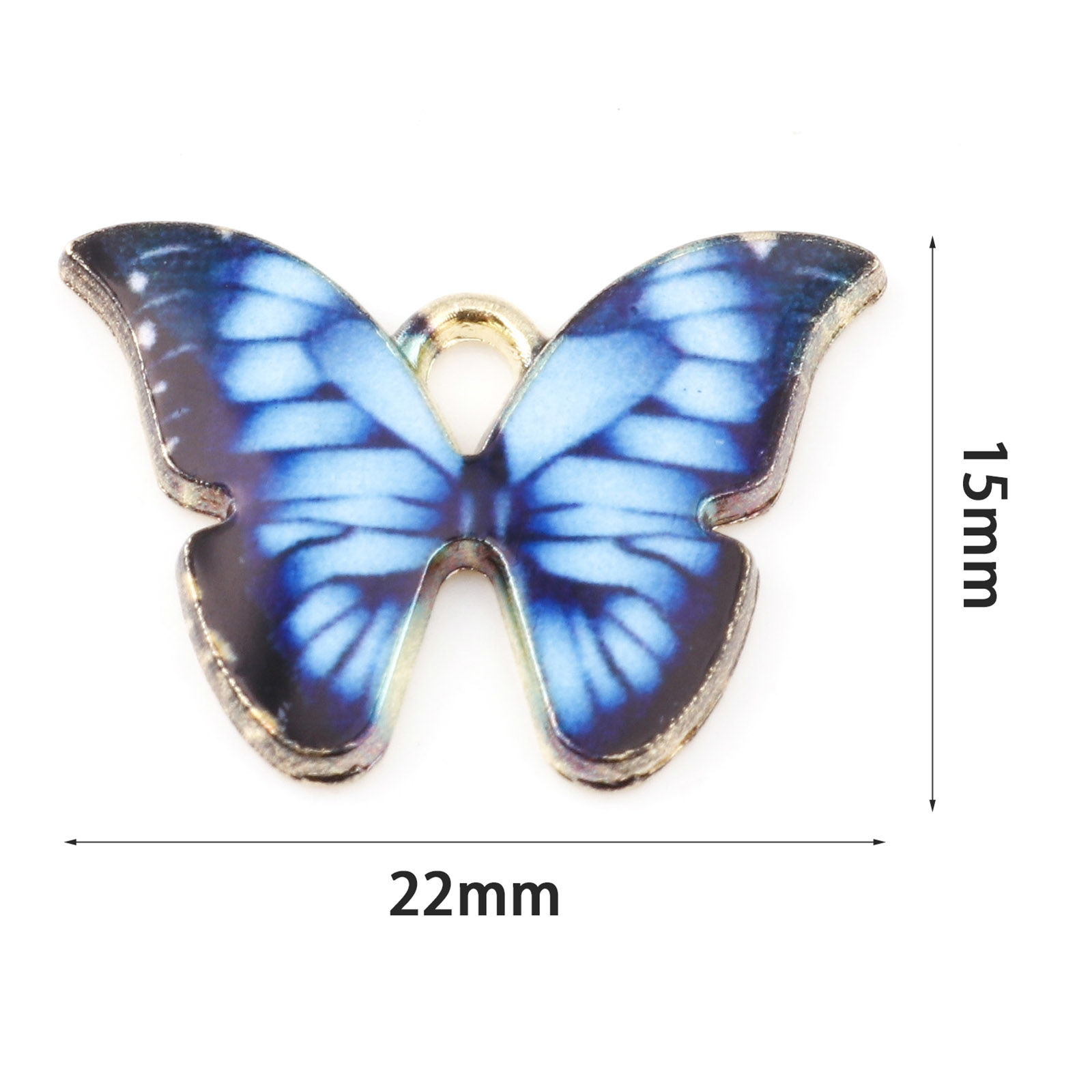 Picture of Zinc Based Alloy Charms Butterfly Animal Gold Plated Blue 22mm x 15mm, 10 PCs