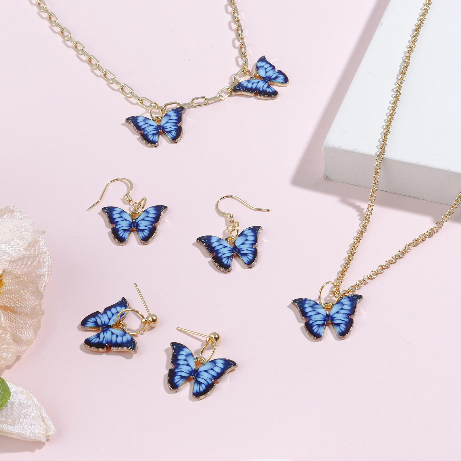 Picture of Zinc Based Alloy Charms Butterfly Animal Gold Plated Blue 22mm x 15mm, 10 PCs