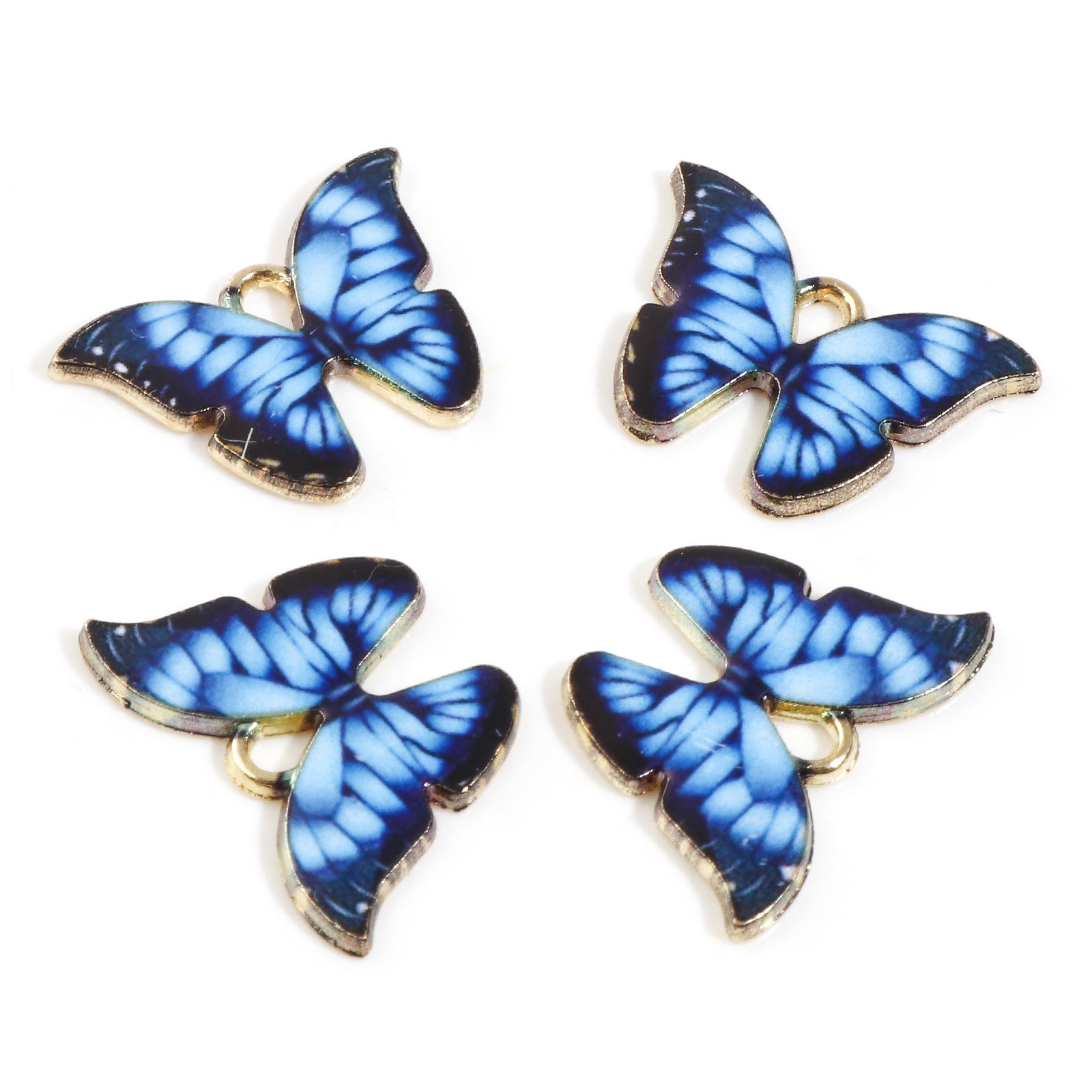 Picture of Zinc Based Alloy Insect Charms Gold Plated Blue Butterfly Animal 22mm x 15mm, 10 PCs