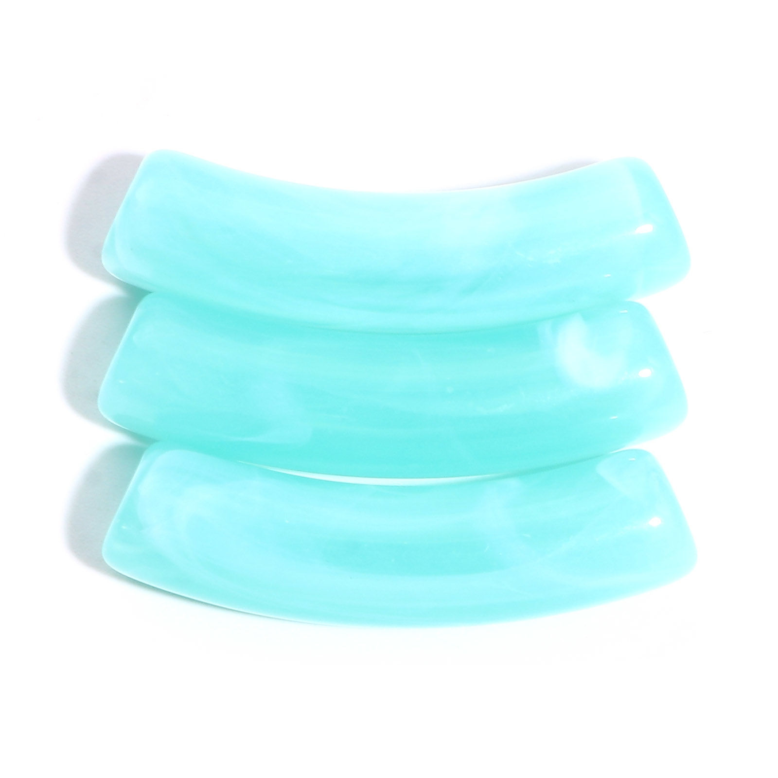 Picture of Acrylic Beads Curved Tube Mint Green About 3.2cm x 0.8cm, Hole: Approx 1.6mm, 50 PCs