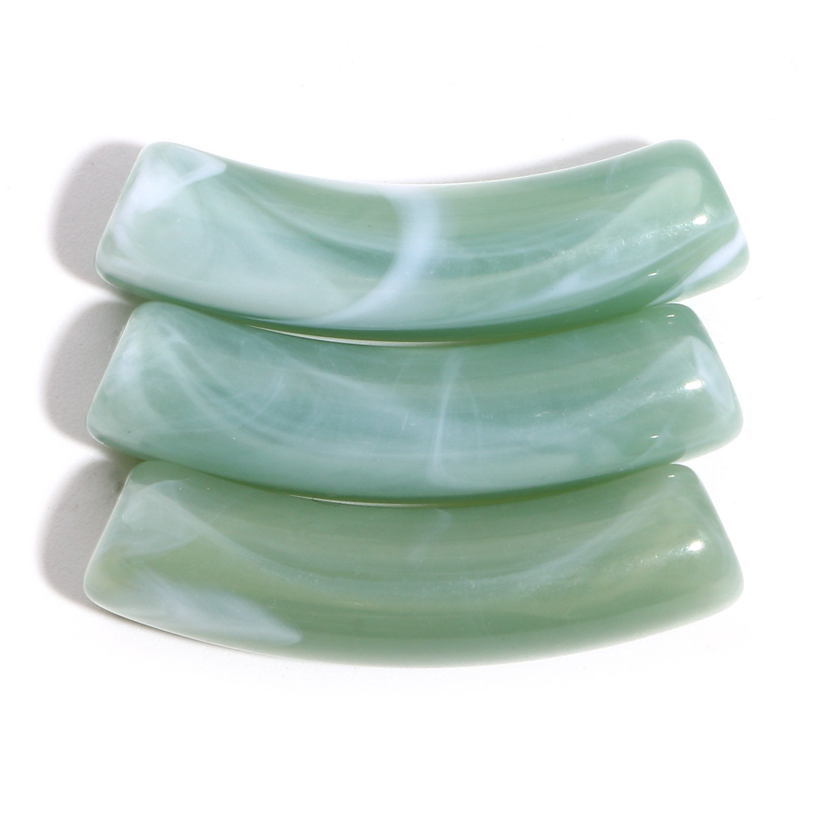 Picture of Acrylic Beads Curved Tube Sage Green About 3.2cm x 0.8cm, Hole: Approx 1.6mm, 50 PCs