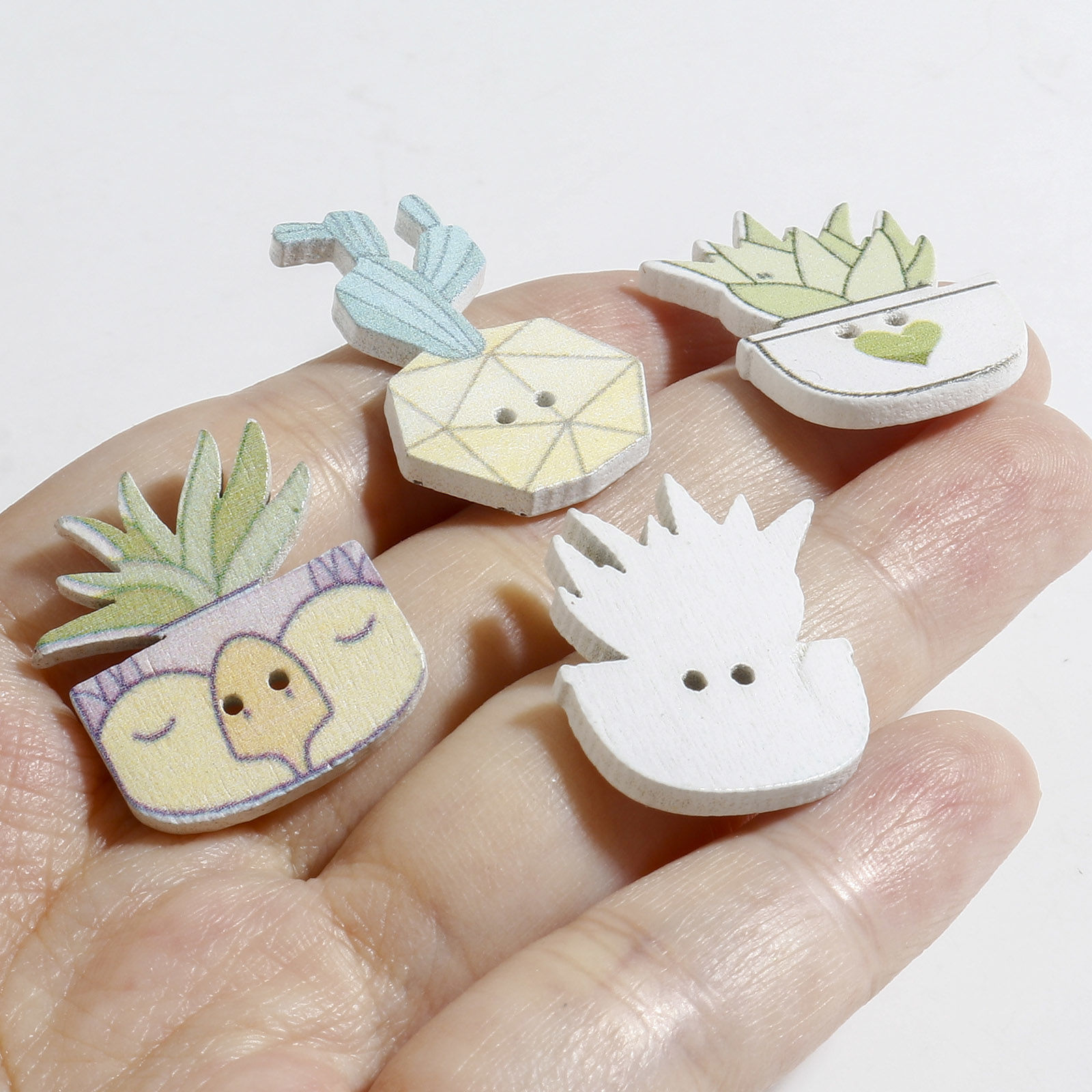 Picture of Wood Flora Collection Buttons Scrapbooking 2 Holes Cactus At Random Color 30x19mm - 23x21mm, 50 PCs