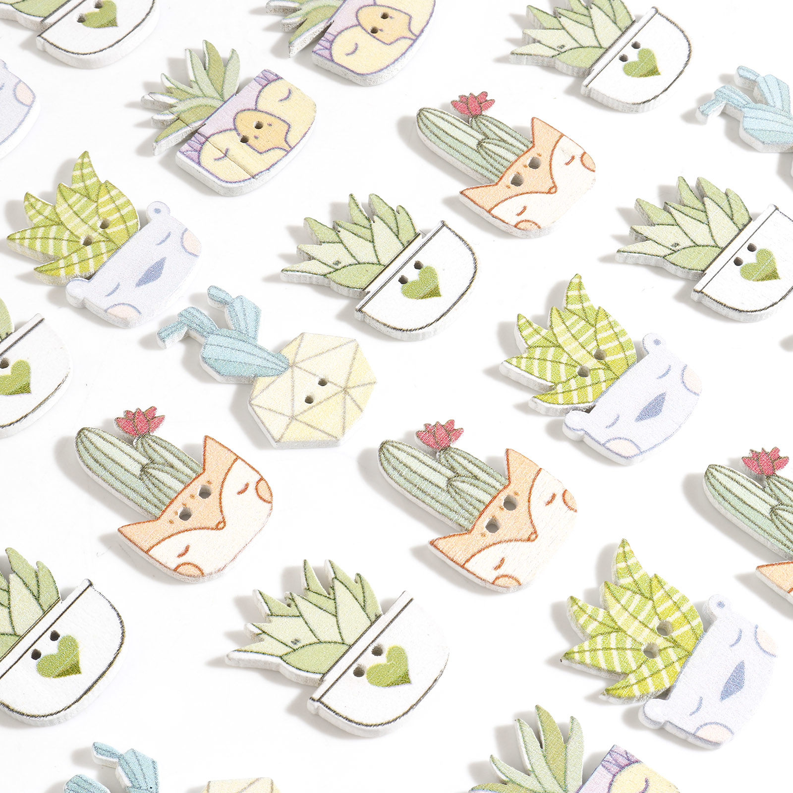 Picture of Wood Flora Collection Buttons Scrapbooking 2 Holes Cactus At Random Color 30x19mm - 23x21mm, 50 PCs