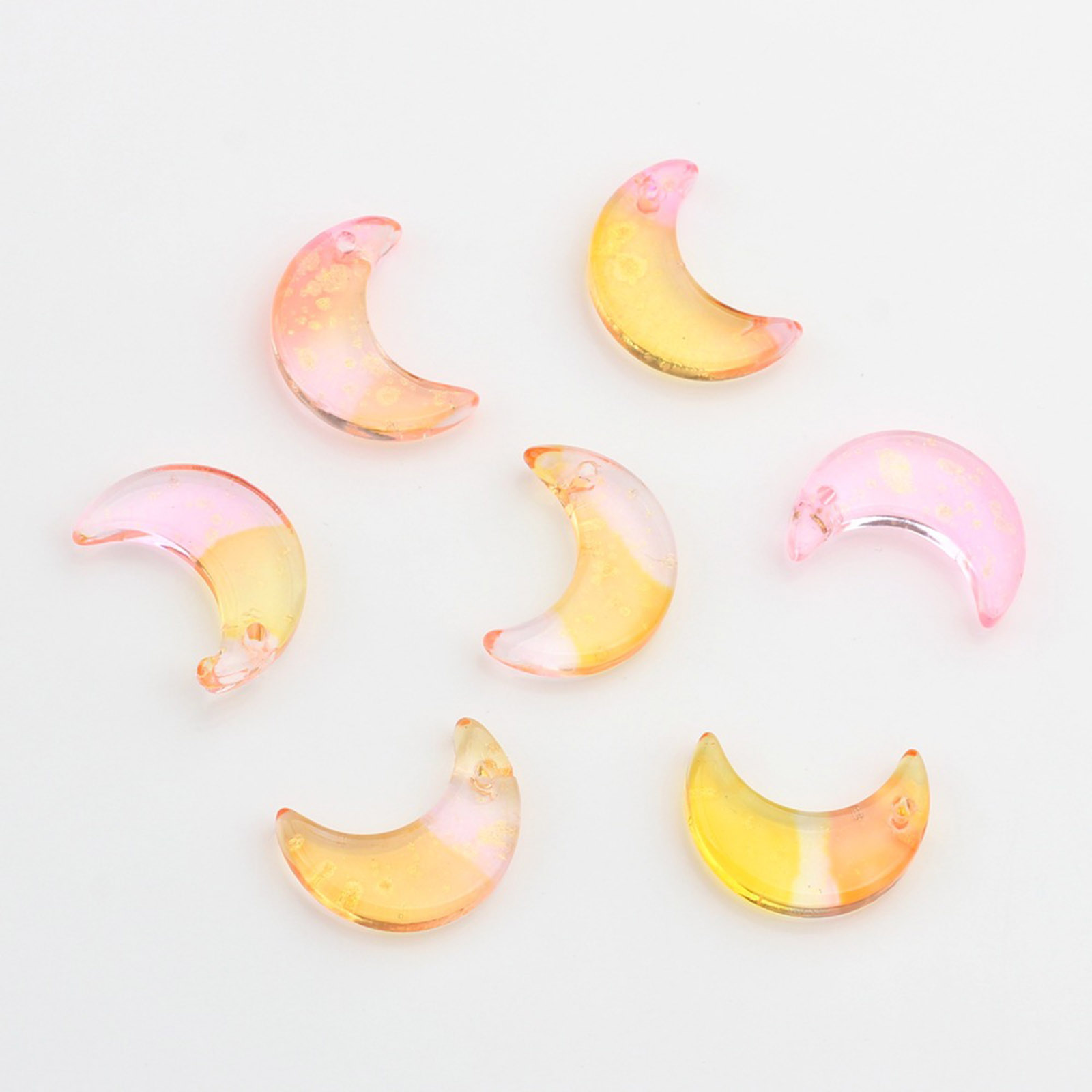 Picture of Glass Galaxy Charms Half Moon Yellow Gradient Color 16mm x 11mm, 30 PCs