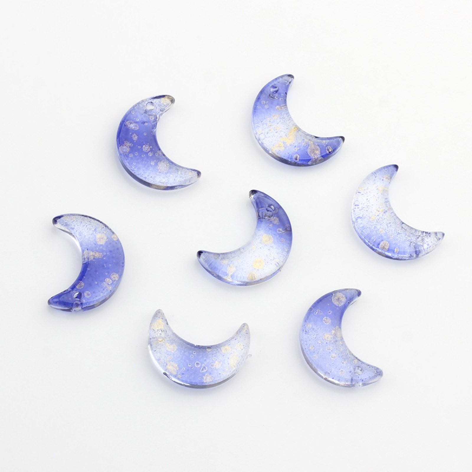Picture of Glass Galaxy Charms Half Moon Dark Blue Gradient Color 16mm x 11mm, 30 PCs