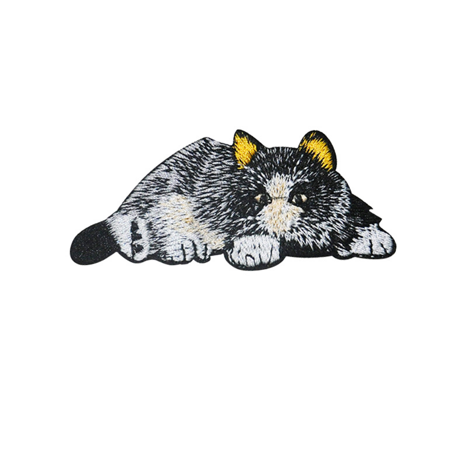 Picture of Polyester Iron On Patches Appliques (With Glue Back) Craft Black & White Cat Animal 8.5cm x 3.5cm, 5 PCs