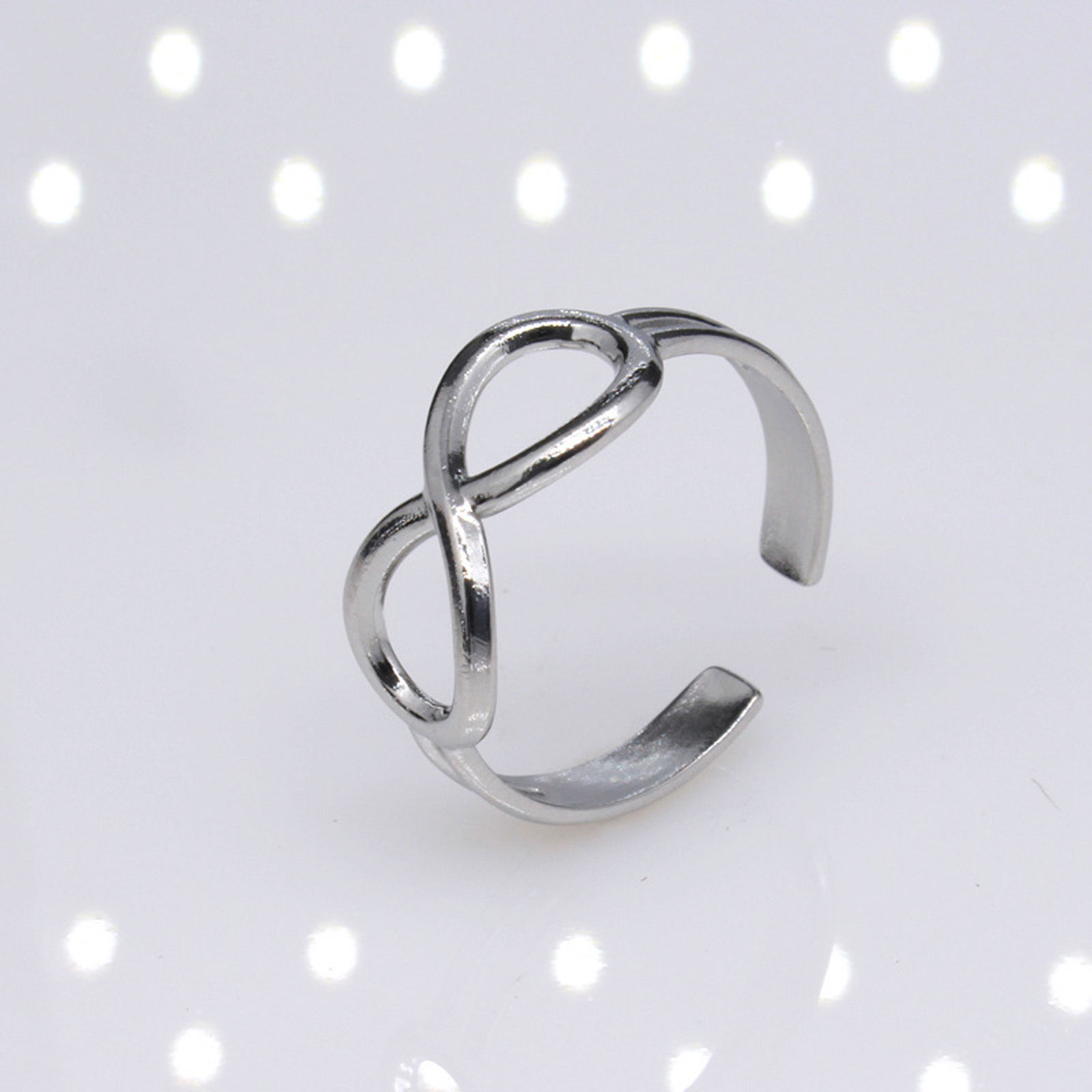 Picture of Stainless Steel Punk Open Adjustable Rings Silver Tone Infinity Symbol 17.3mm(US Size 7), 2 PCs
