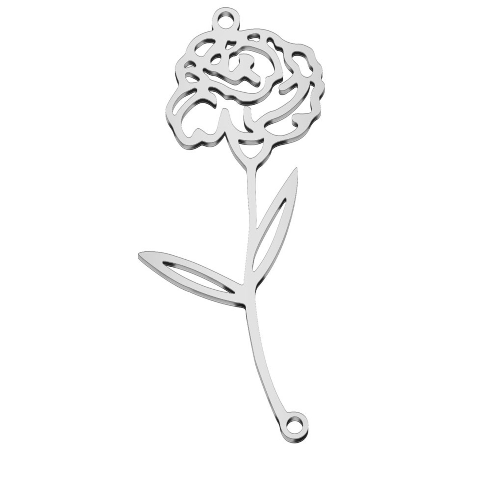 Picture of 304 Stainless Steel Birth Month Flower Connectors Silver Tone January Hollow 4.3cm x 1.9cm, 1 Piece