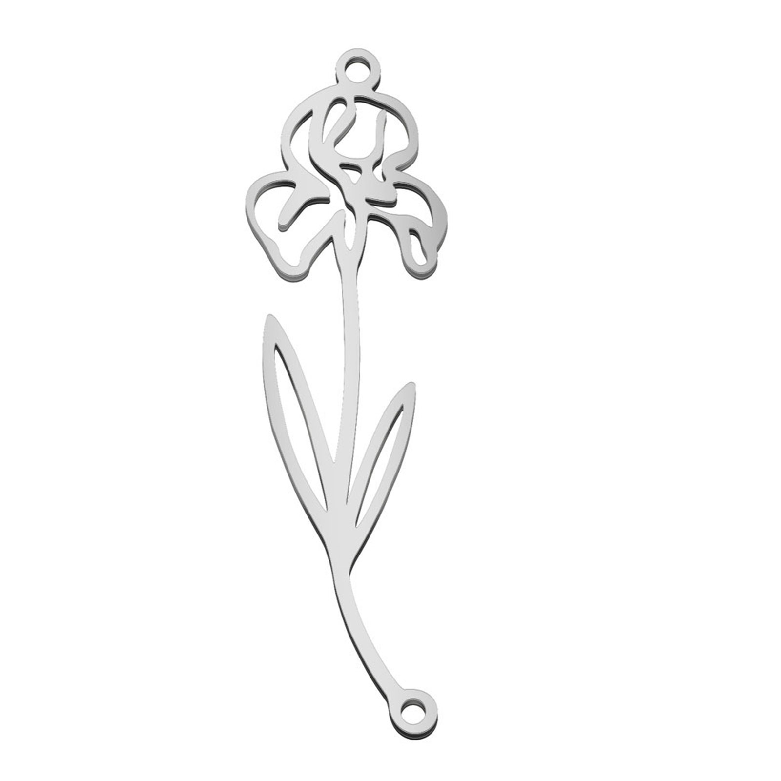Picture of 304 Stainless Steel Birth Month Flower Connectors Silver Tone February Hollow 4.4cm x 1.3cm, 1 Piece