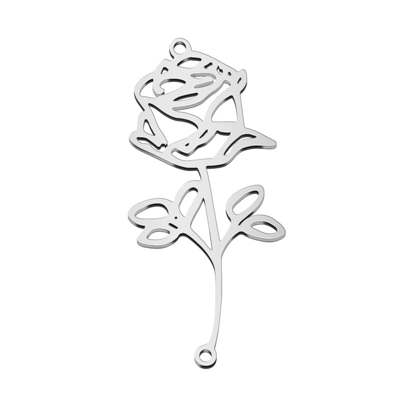 Picture of 304 Stainless Steel Birth Month Flower Connectors Silver Tone June Hollow 4.4cm x 2cm, 1 Piece
