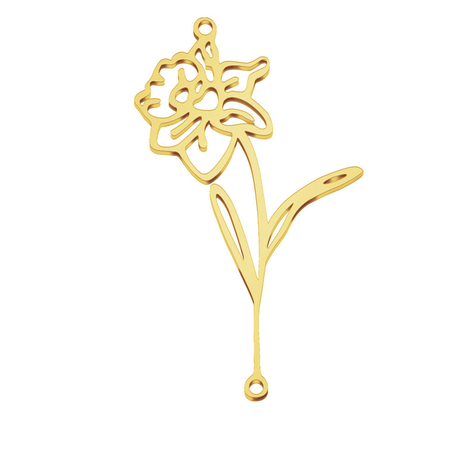 Picture of 304 Stainless Steel Birth Month Flower Connectors Gold Plated March Hollow 4.4cm x 1.9cm, 1 Piece