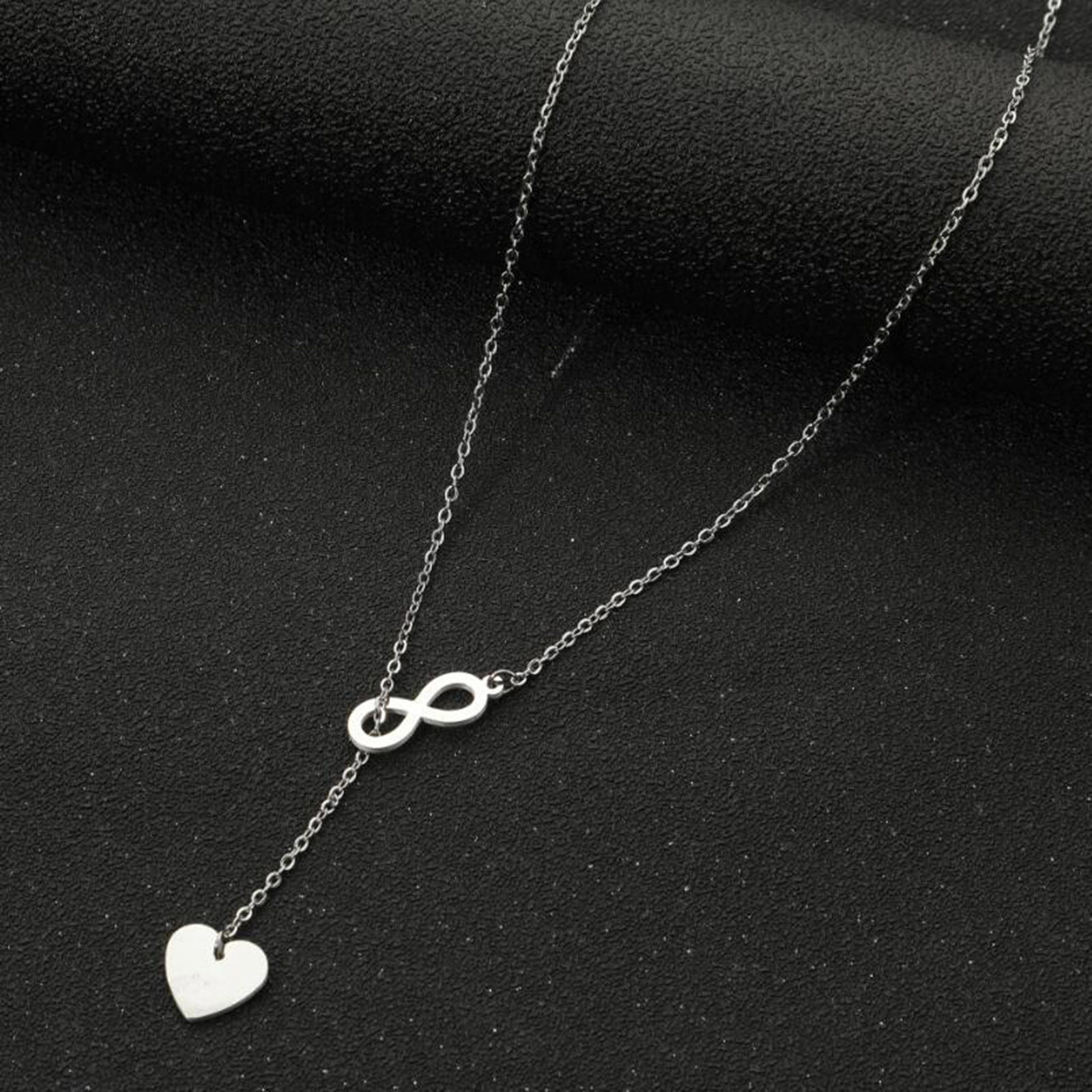 Picture of Titanium Steel Stylish Y Shaped Lariat Necklace Silver Tone Infinity Symbol Heart 45cm(17 6/8") long, 1 Piece