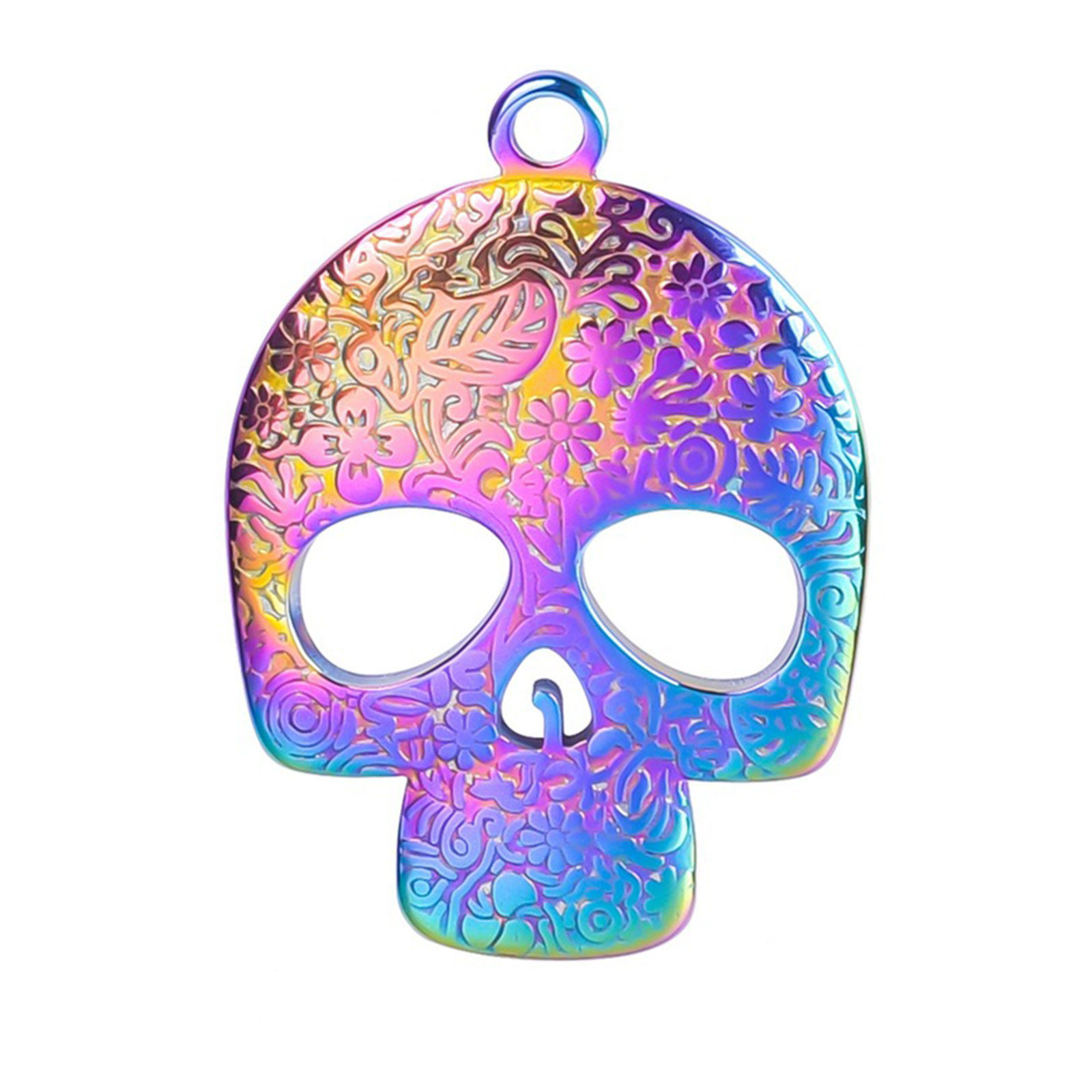 Picture of Stainless Steel Halloween Charms Multicolor Skull Carved Pattern Hollow 3cm x 2.2cm, 2 PCs
