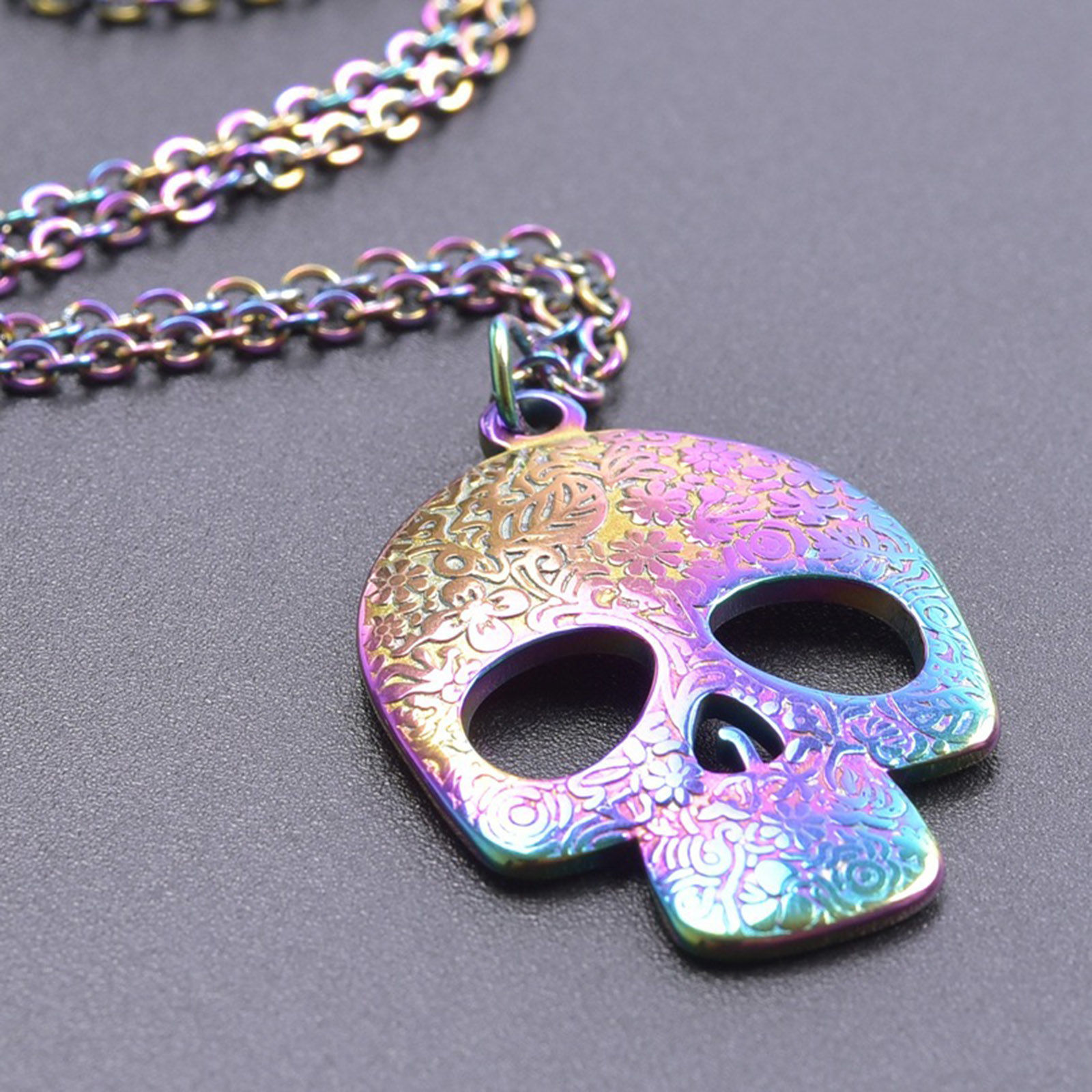 Picture of Stainless Steel Halloween Link Cable Chain Necklace Multicolor Skull Carved Pattern Hollow 50cm(19 5/8") long, 1 Piece