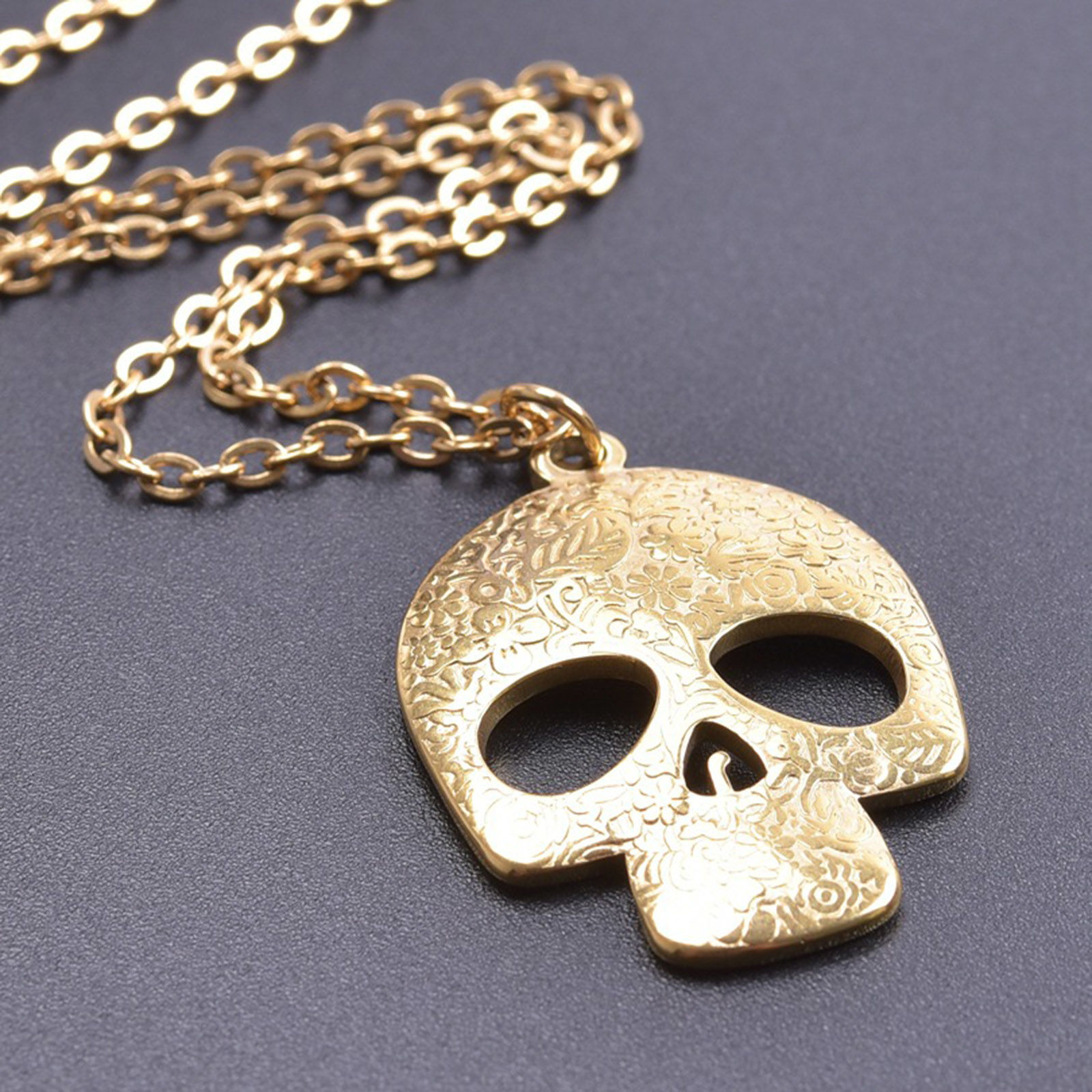 Picture of Stainless Steel Halloween Link Cable Chain Necklace Gold Plated Skull Carved Pattern Hollow 50cm(19 5/8") long, 1 Piece