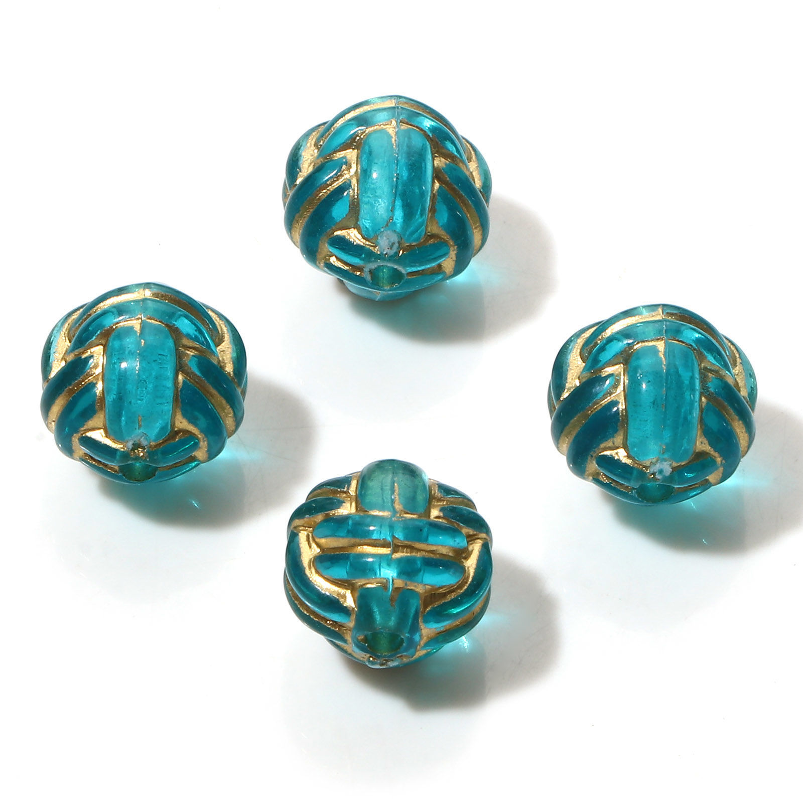 Picture of Acrylic Retro Beads Knot Green Blue About 11mm Dia., Hole: Approx 1.7mm, 10 PCs