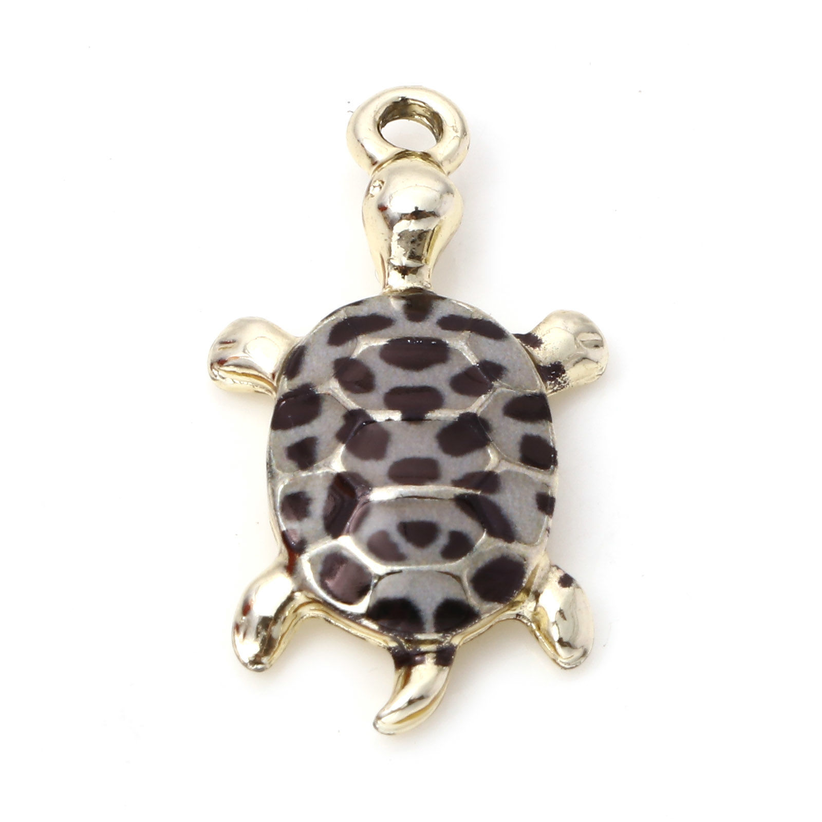 Picture of Zinc Based Alloy Ocean Jewelry Charms Gold Plated Gray Sea Turtle Animal Spot Enamel 24mm x 14mm, 10 PCs