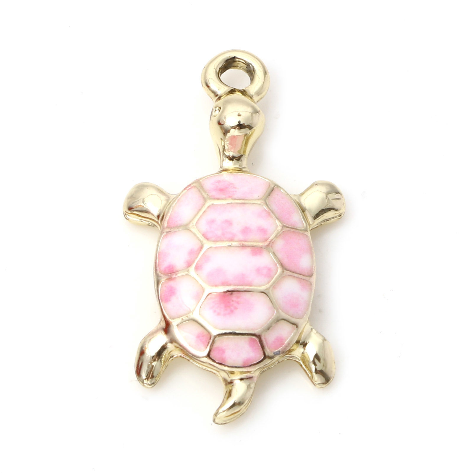 Picture of Zinc Based Alloy Ocean Jewelry Charms Gold Plated Light Pink Sea Turtle Animal Cherry Blossom Sakura Flower Enamel 24mm x 14mm, 10 PCs