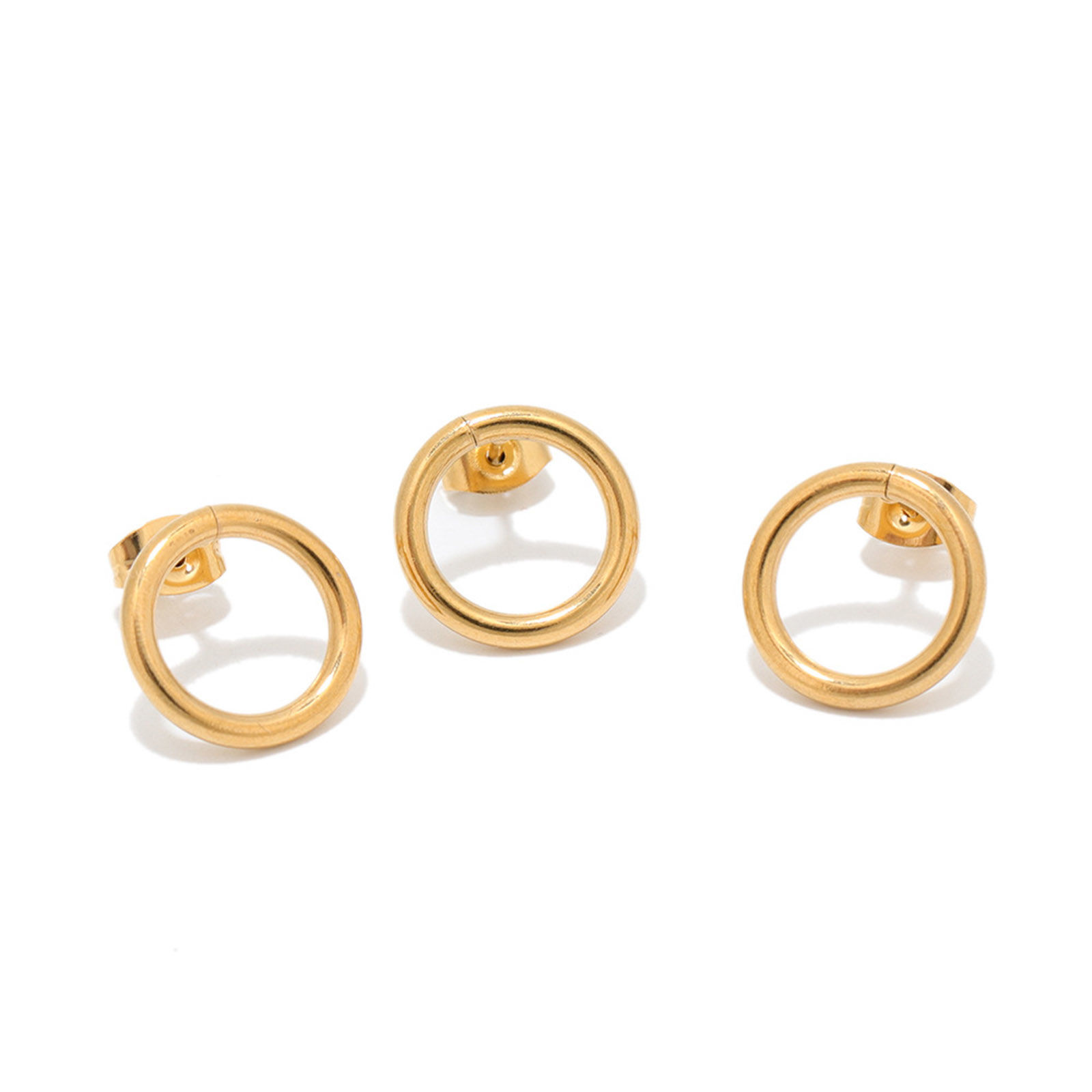 Picture of Stainless Steel Ear Post Stud Earrings Circle Ring 18K Gold Color 12mm Dia., Post/ Wire Size: (20 gauge), 1 Piece
