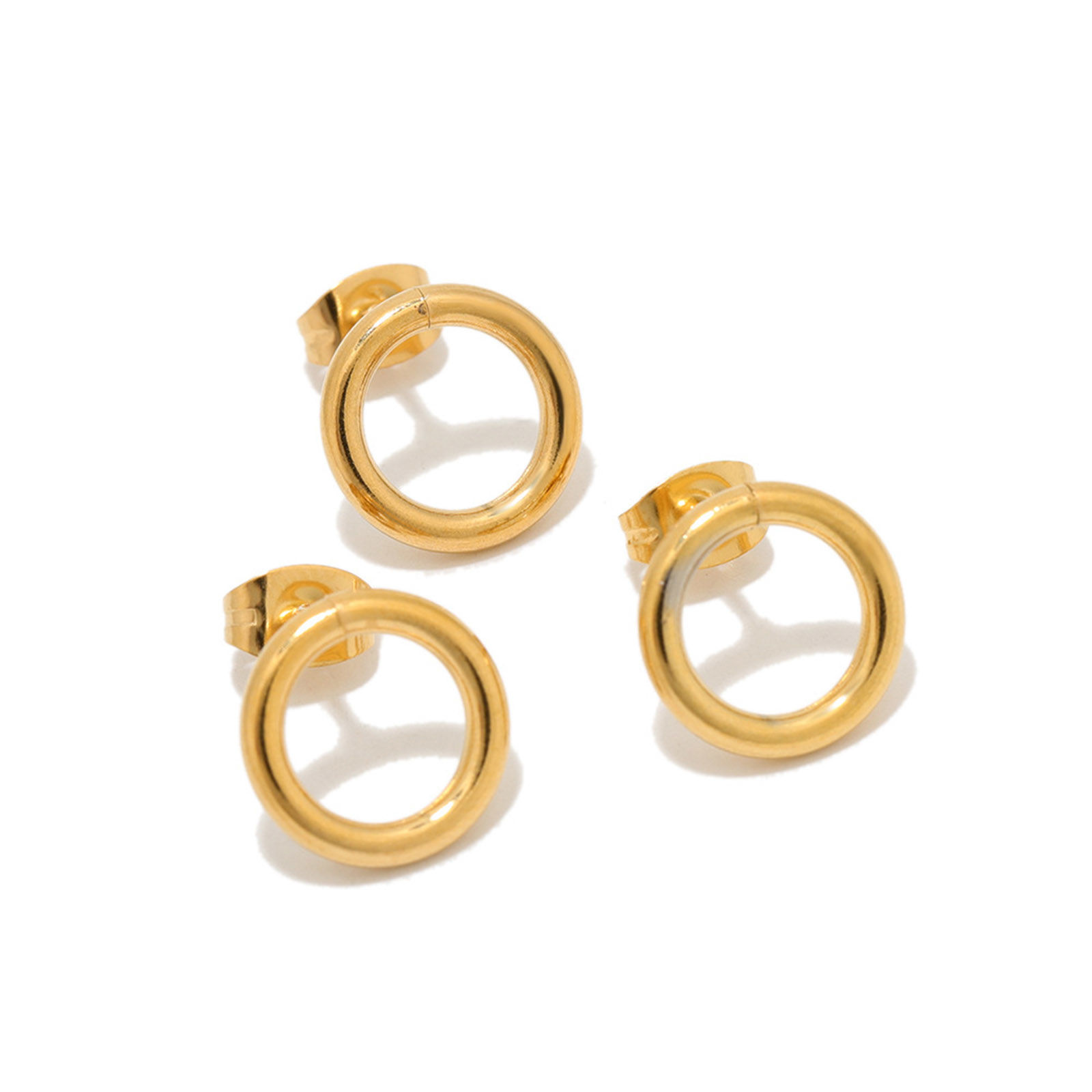 Picture of Stainless Steel Ear Post Stud Earrings Circle Ring 18K Gold Color 14mm Dia., Post/ Wire Size: (20 gauge), 1 Piece