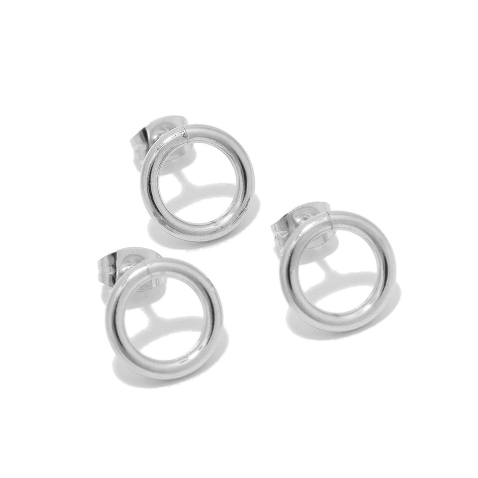 Picture of Stainless Steel Ins Style Ear Post Stud Earrings Circle Ring Silver Tone 14mm Dia., Post/ Wire Size: (20 gauge), 1 Piece