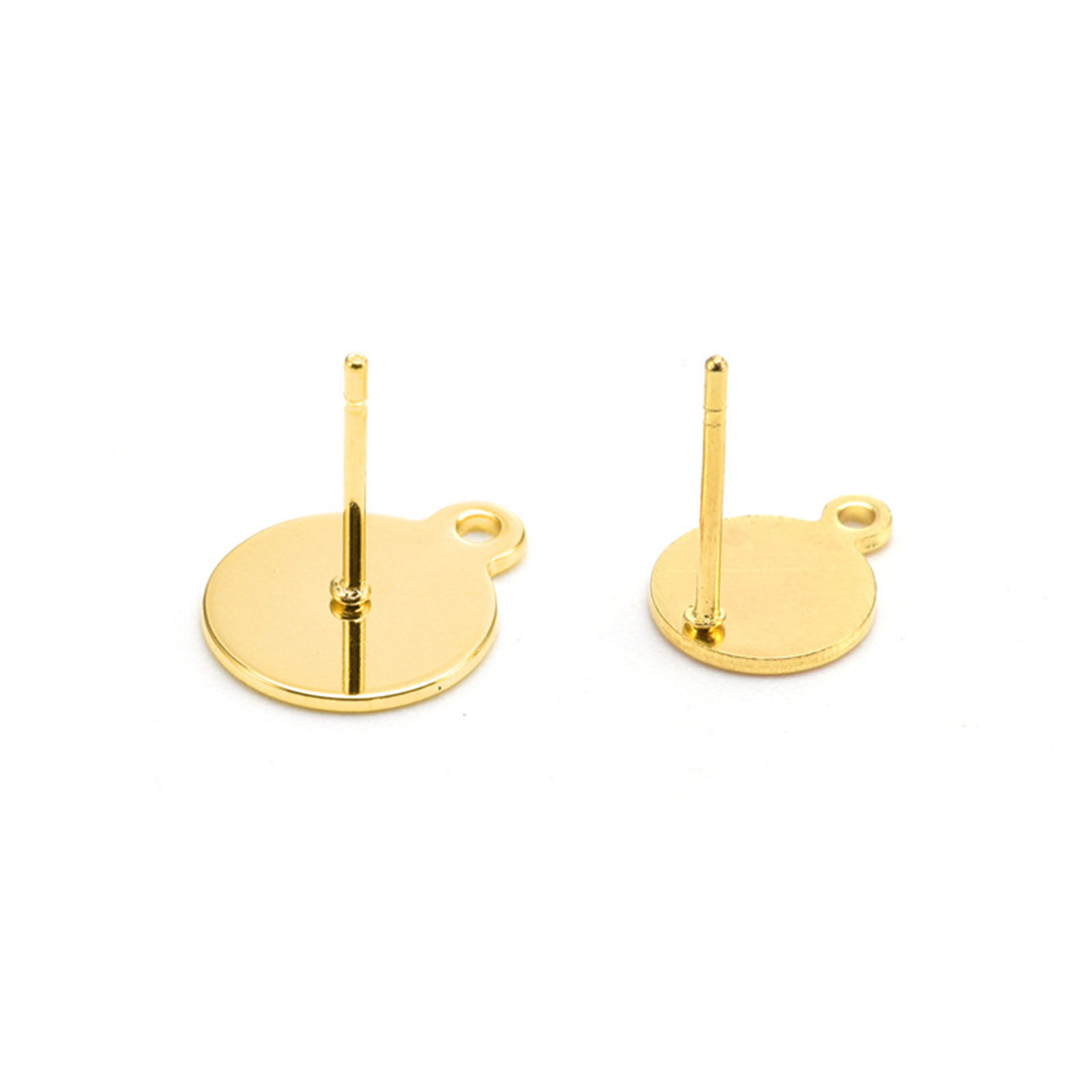 Picture of Stainless Steel Ins Style Ear Post Stud Earrings Round Gold Plated With Loop 8mm Dia., Post/ Wire Size: (20 gauge), 1 Piece