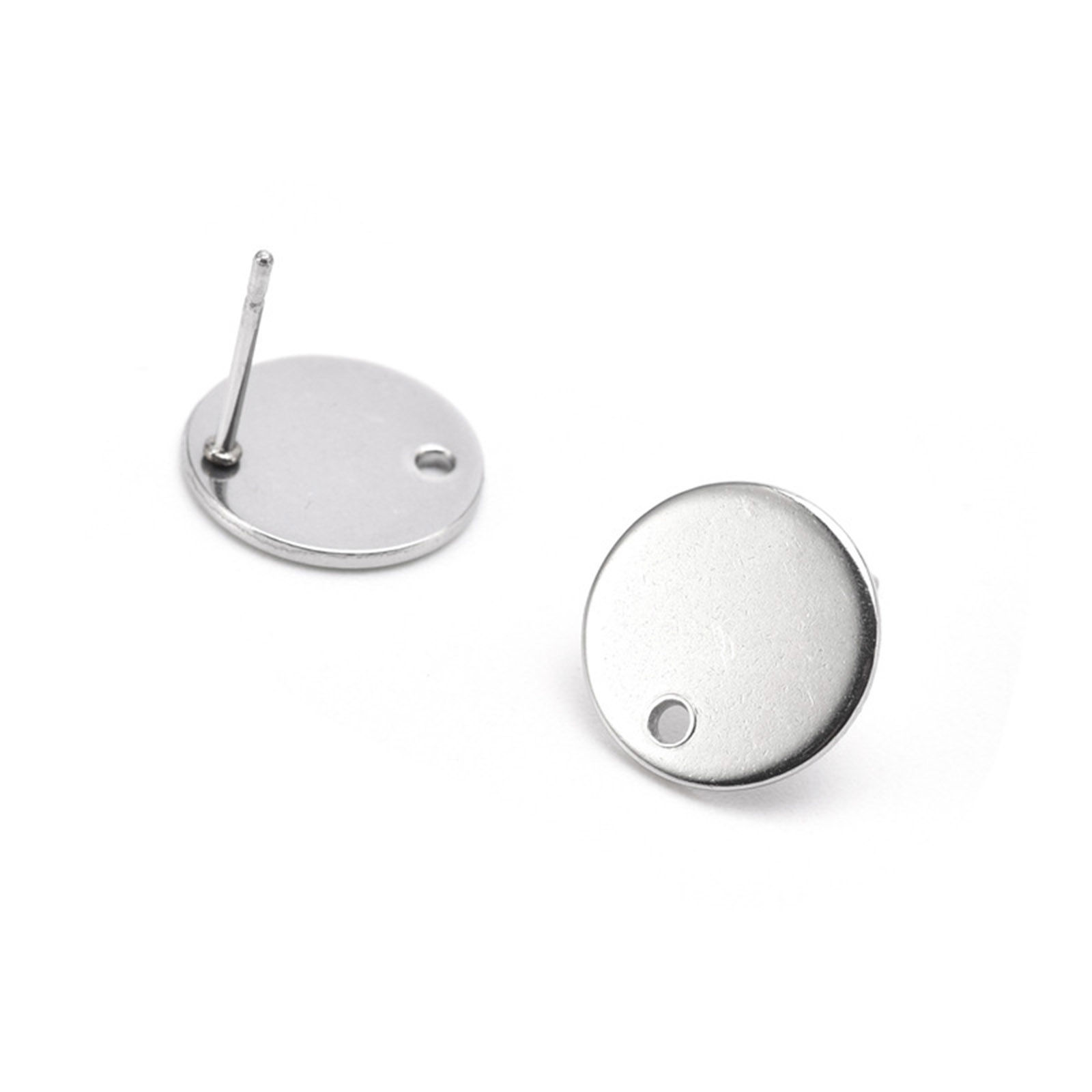 Picture of Stainless Steel Ins Style Ear Post Stud Earrings Round Silver Tone With Loop 10mm Dia., Post/ Wire Size: (20 gauge), 1 Piece