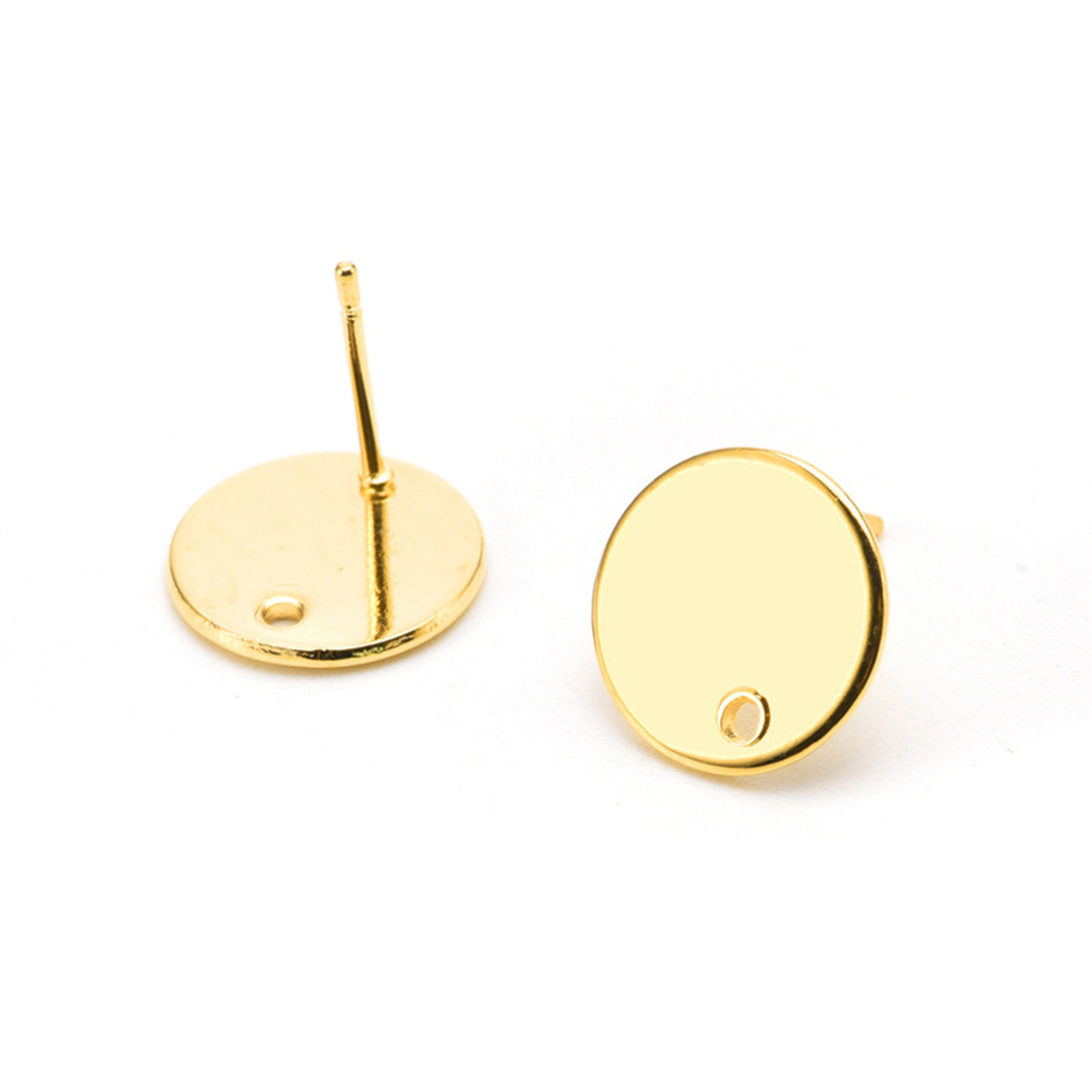 Picture of Stainless Steel Ins Style Ear Post Stud Earrings Round Gold Plated With Loop 12mm Dia., Post/ Wire Size: (20 gauge), 1 Piece