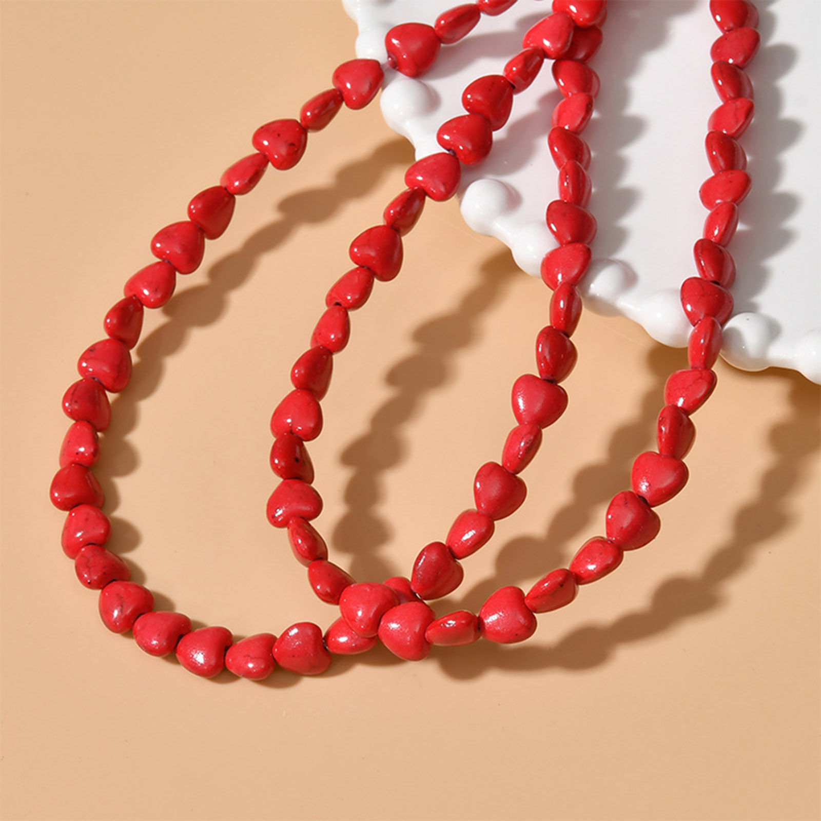 Picture of Turquoise ( Synthetic ) Ins Style Beads Heart Red About 8mm Dia, 1 Strand (Approx 50 PCs/Strand)