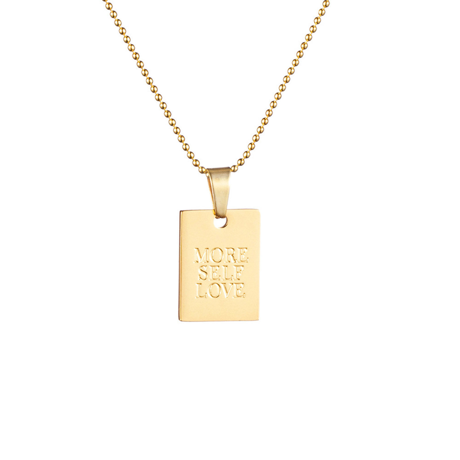 Picture of 304 Stainless Steel Stylish Necklace Gold Plated English Vocabulary Message " More Self Love " 39cm(15 3/8") long, 1 Piece
