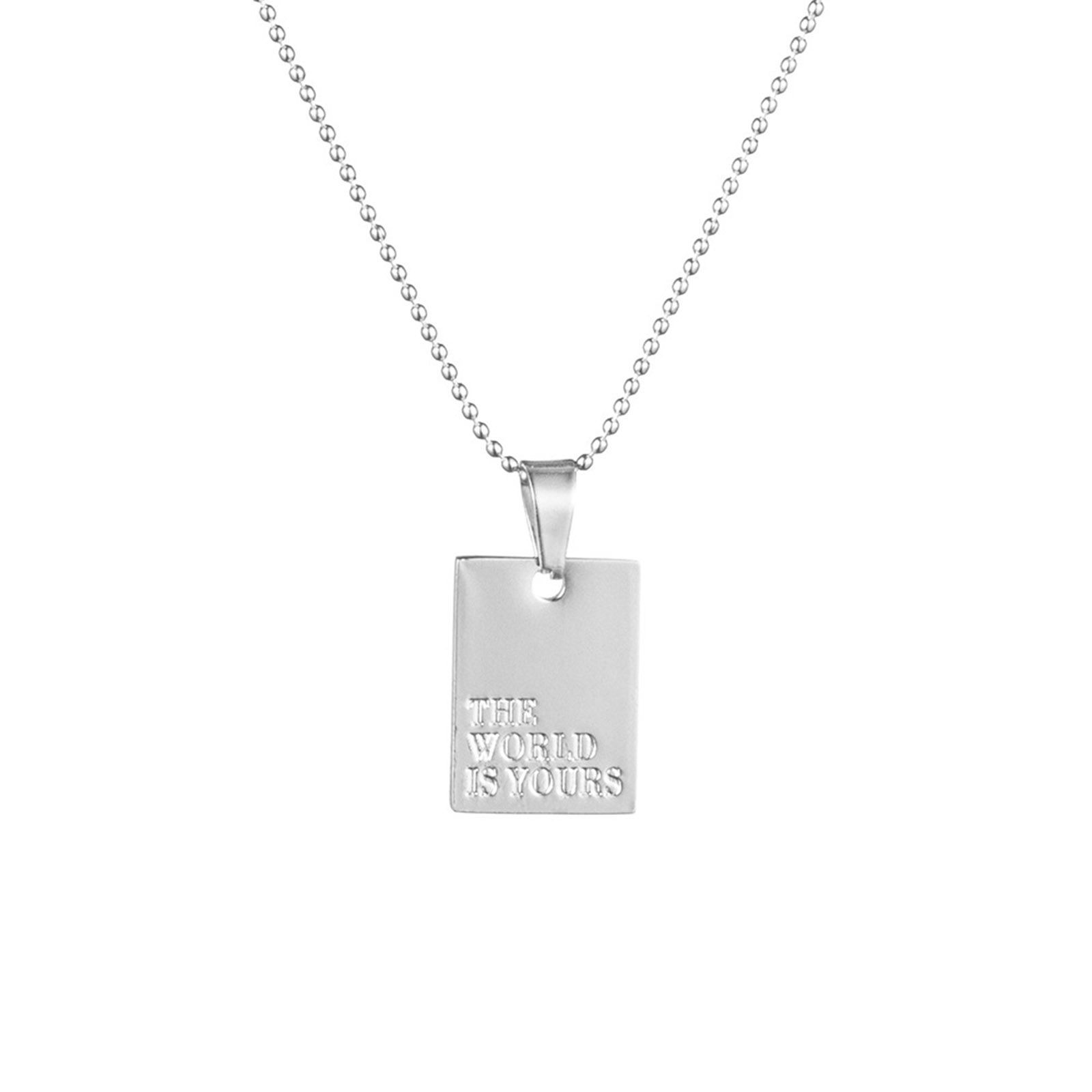 Picture of 304 Stainless Steel Stylish Necklace Silver Tone English Vocabulary Message " The World Is Yours " 39cm(15 3/8") long, 1 Piece