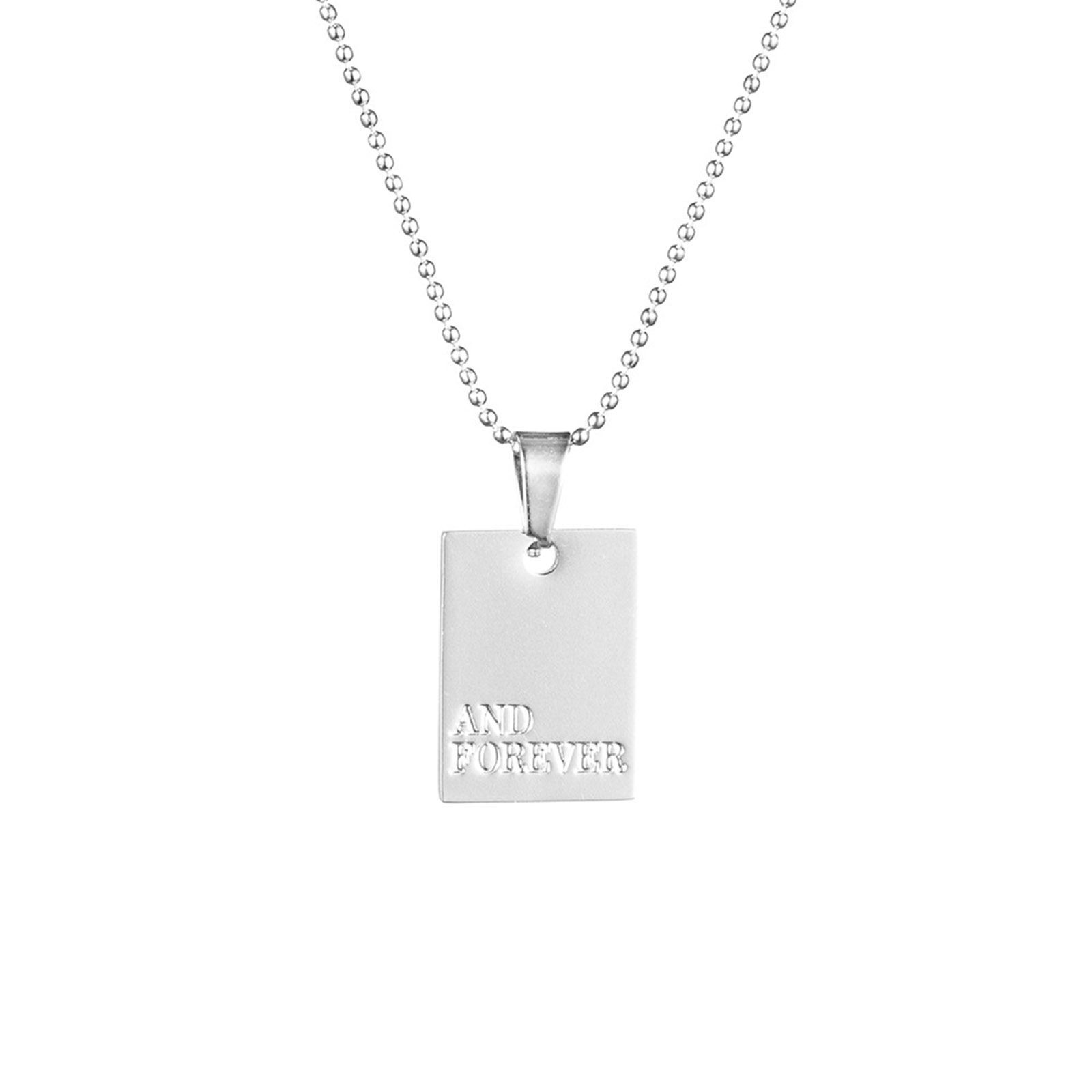 Picture of 304 Stainless Steel Stylish Necklace Silver Tone English Vocabulary Message " And Forever " 39cm(15 3/8") long, 1 Piece