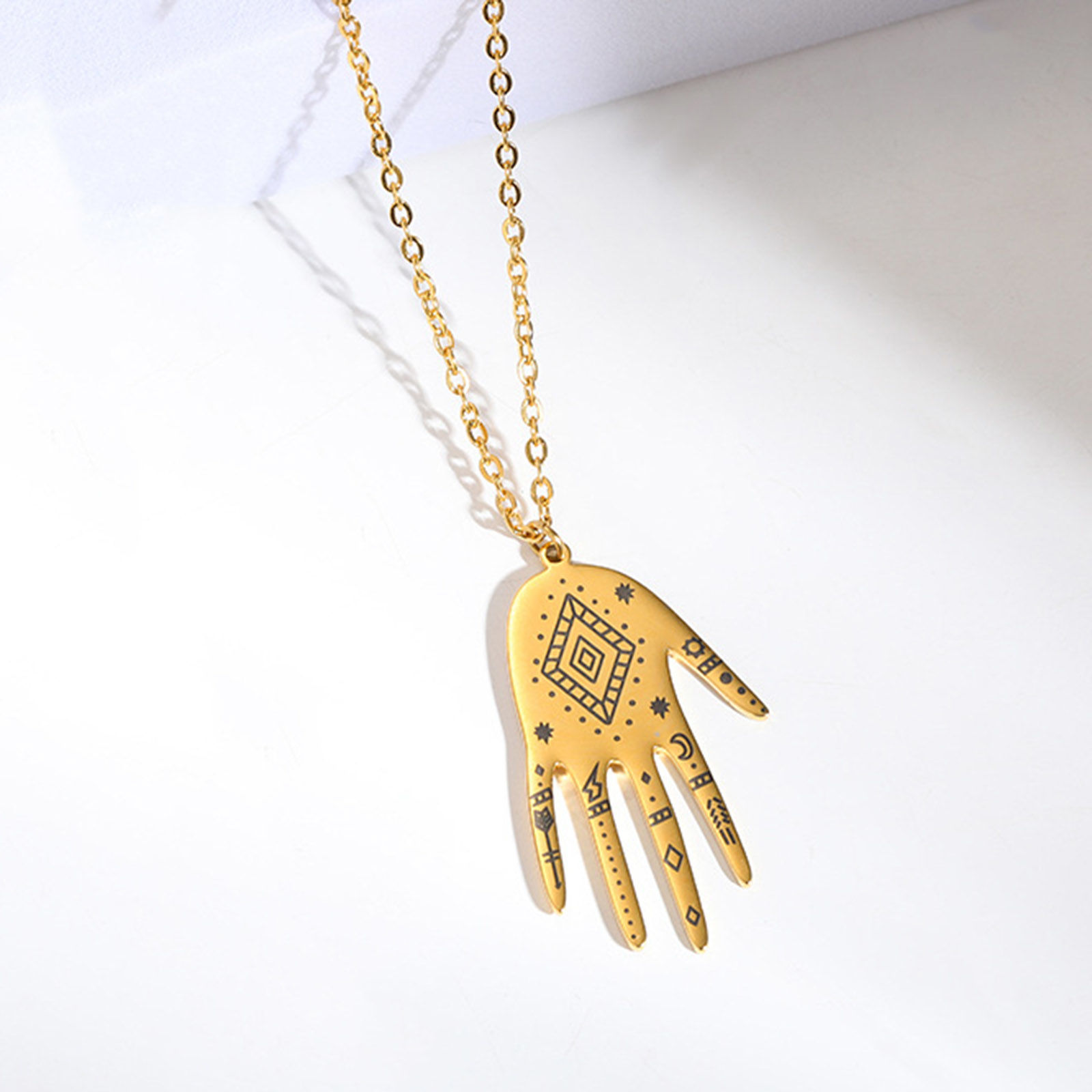 Picture of 304 Stainless Steel Tarot Curb Link Chain Necklace Gold Plated Hand 40cm(15 6/8") long, 1 Piece