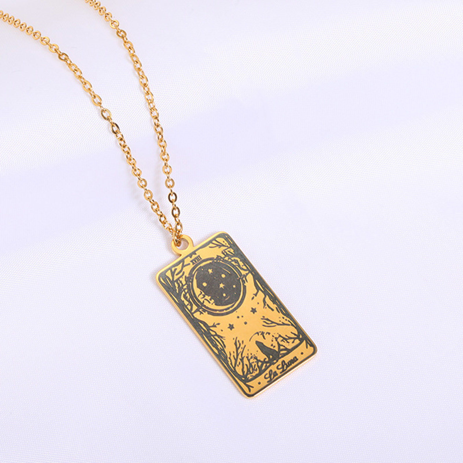 Picture of 304 Stainless Steel Tarot Curb Link Chain Necklace Gold Plated Rectangle 40cm(15 6/8") long, 1 Piece
