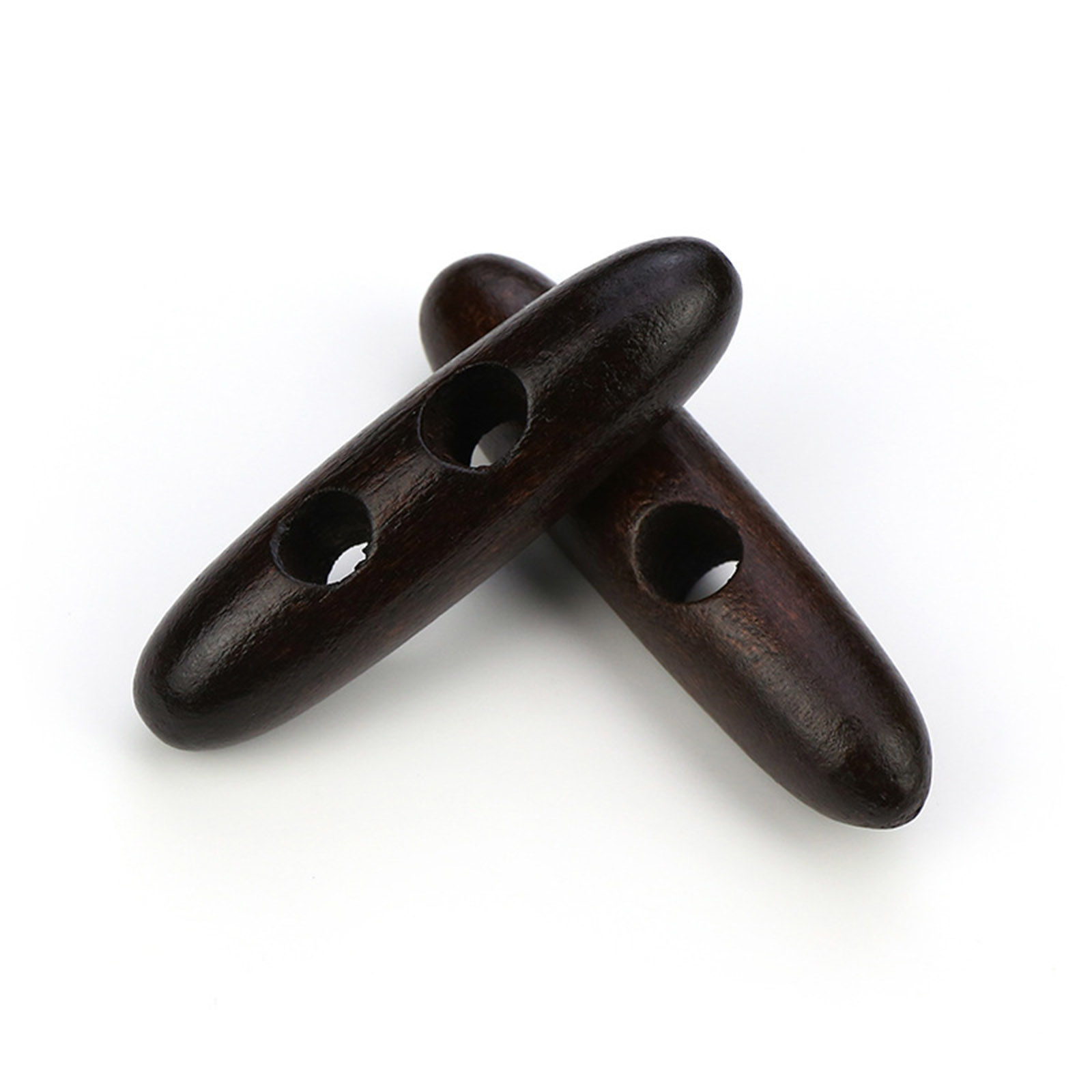 Picture of Wood Horn Buttons Scrapbooking 2 Holes Marquise Dark Coffee 4.5cm long, 50 PCs