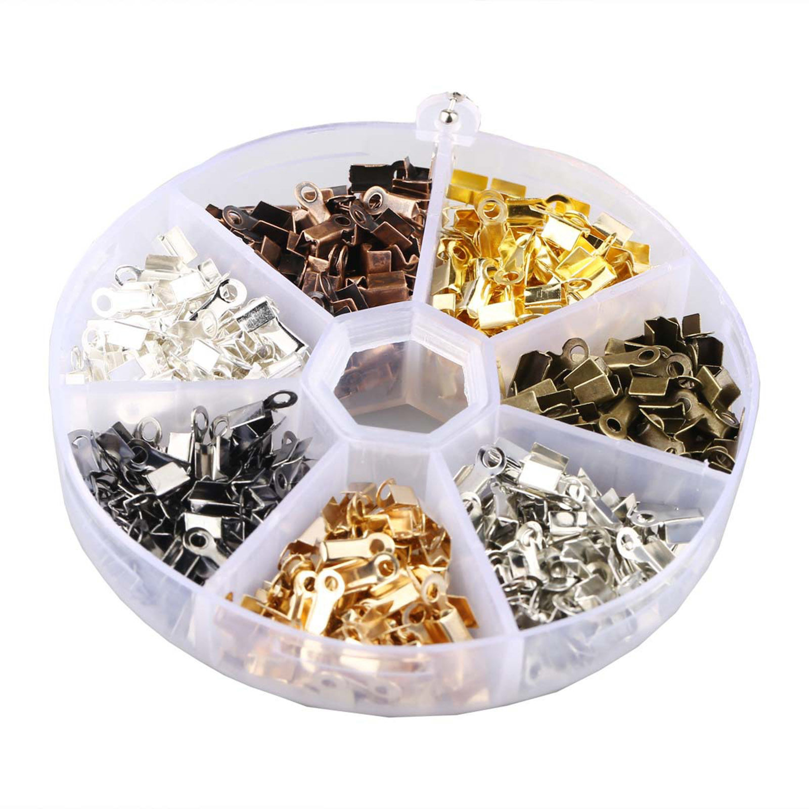 Picture of Iron Based Alloy End Crimp Caps Mixed 7 Colors 8mm x 3mm, 1 Set