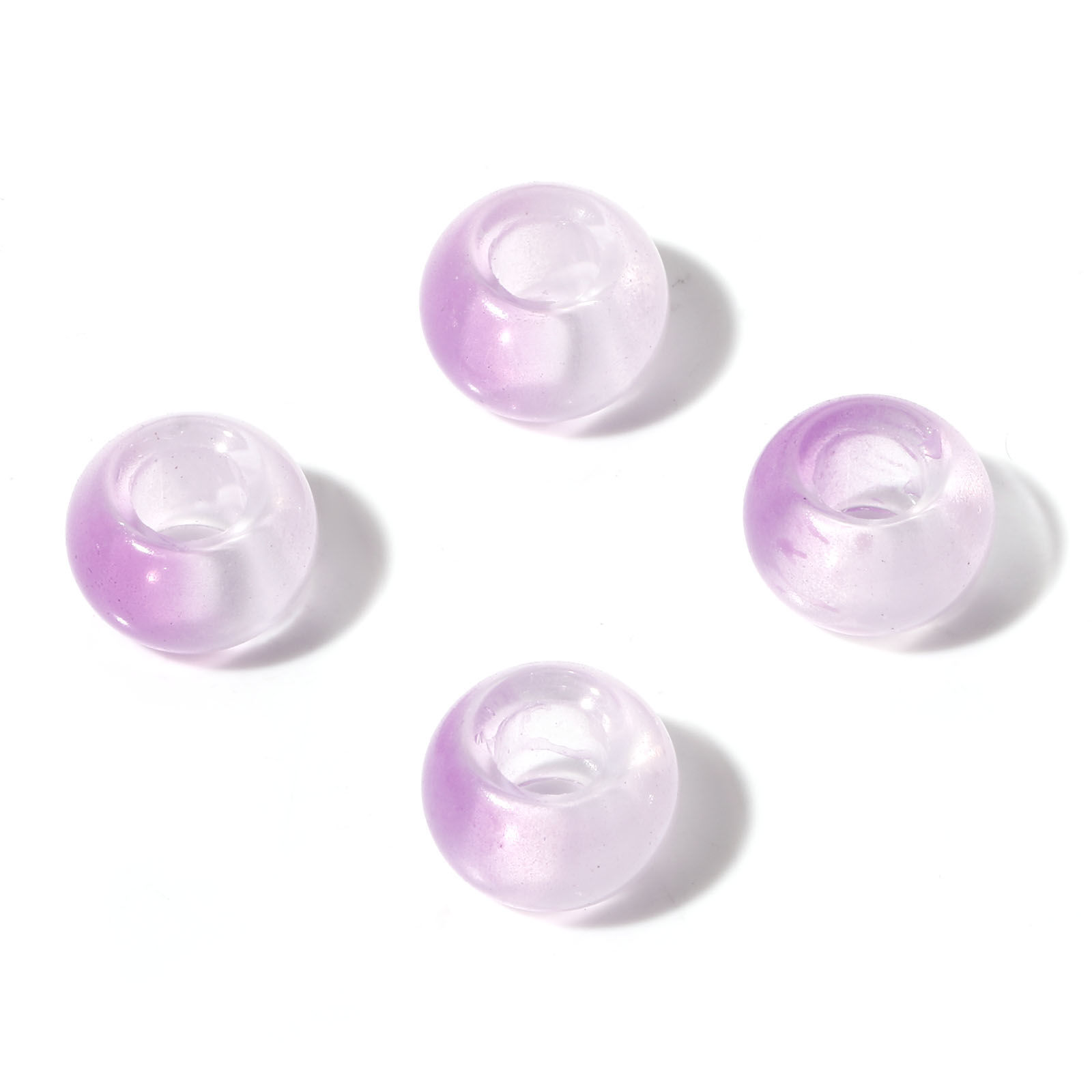 Picture of Glass European Style Large Hole Charm Beads Purple Round 14mm Dia., Hole: Approx 6mm, 20 PCs