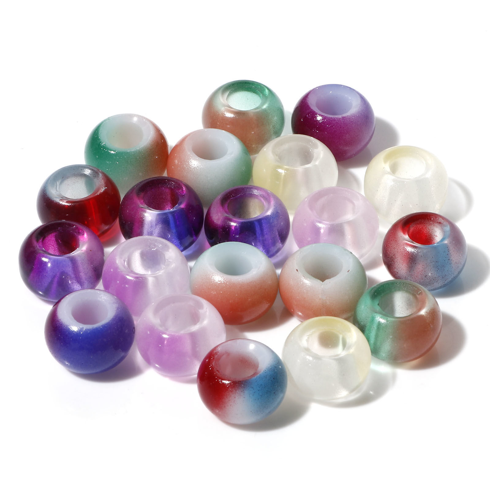 Picture of Glass European Style Large Hole Charm Beads At Random Color Round 14mm Dia., Hole: Approx 6mm, 20 PCs