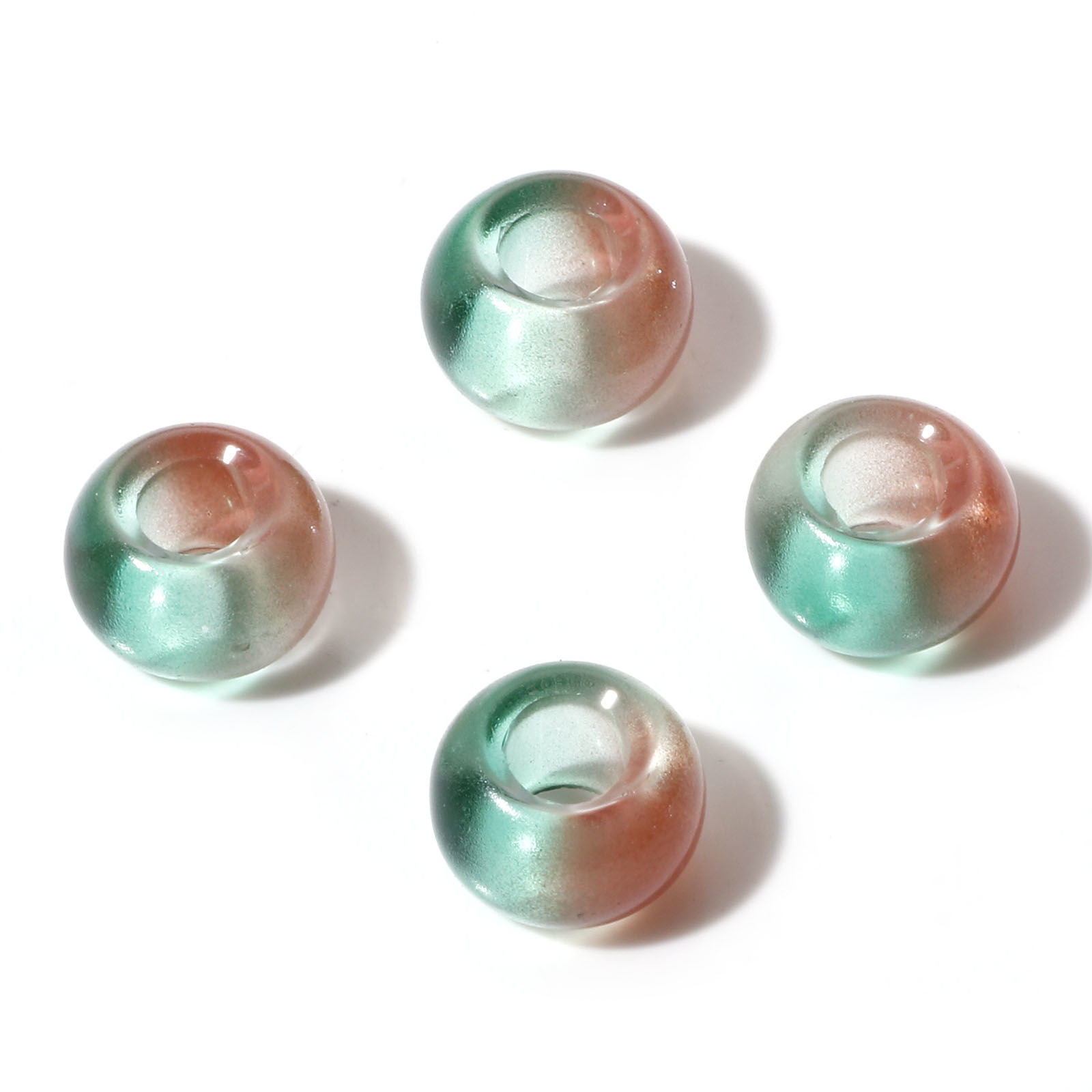 Picture of Glass European Style Large Hole Charm Beads Green & Orange Round Transparent 14mm Dia., Hole: Approx 6mm, 20 PCs