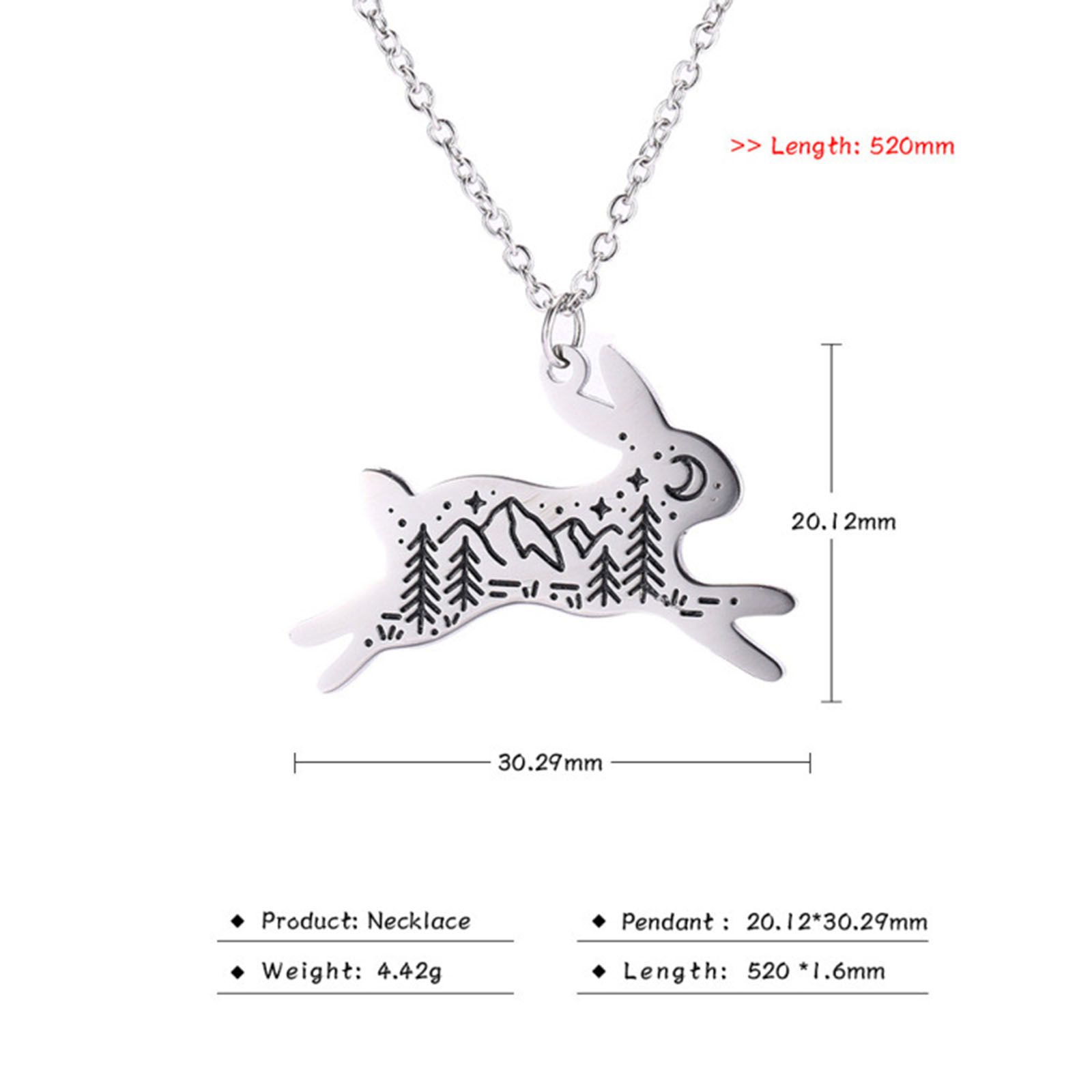Picture of 304 Stainless Steel Stylish Link Cable Chain Necklace Silver Tone Rabbit Animal 52cm(20 4/8") long, 1 Piece