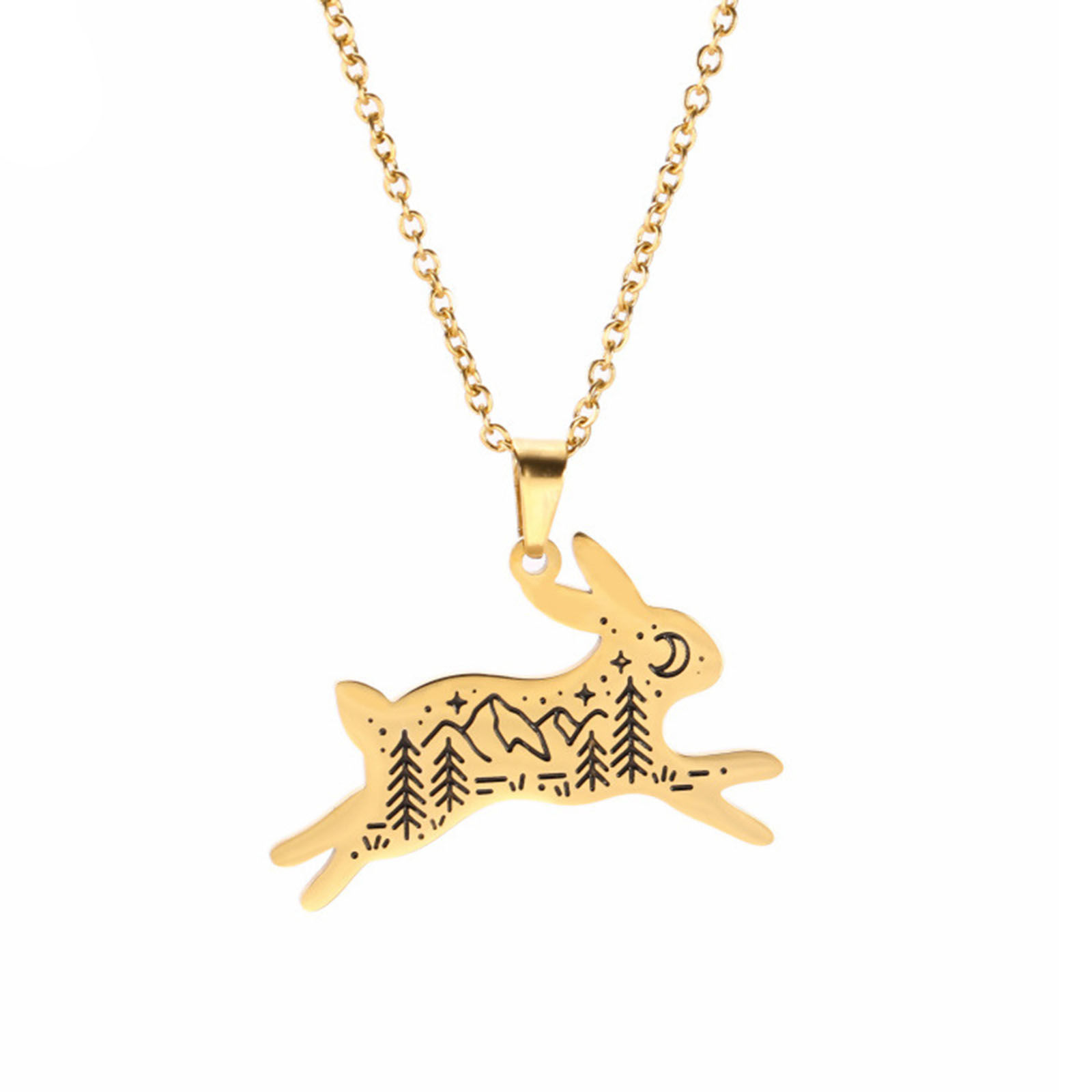 Picture of 304 Stainless Steel Stylish Link Cable Chain Necklace Gold Plated Rabbit Animal 52cm(20 4/8") long, 1 Piece