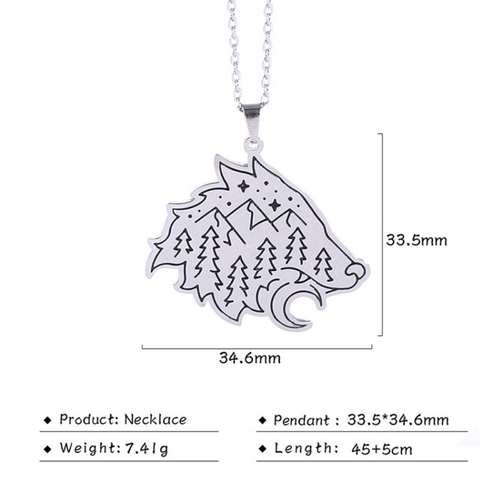 Picture of 304 Stainless Steel Stylish Link Cable Chain Necklace Silver Tone Wolf 52cm(20 4/8") long, 1 Piece